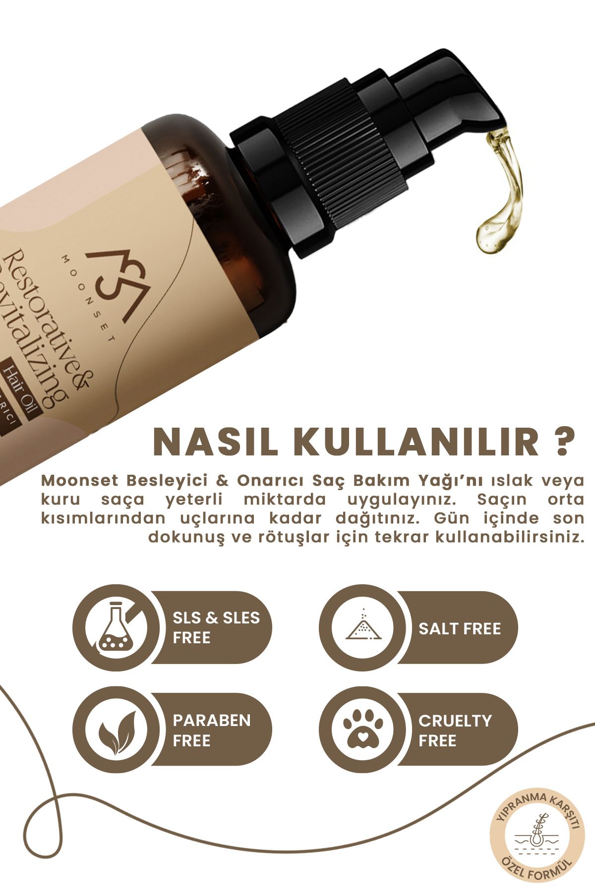 moonset Besleyici Ve Onarıcı Saç Bakım Yağı 50 ml - Tüm Saç Tipleri Için E Vitaminli Özel Formül-5