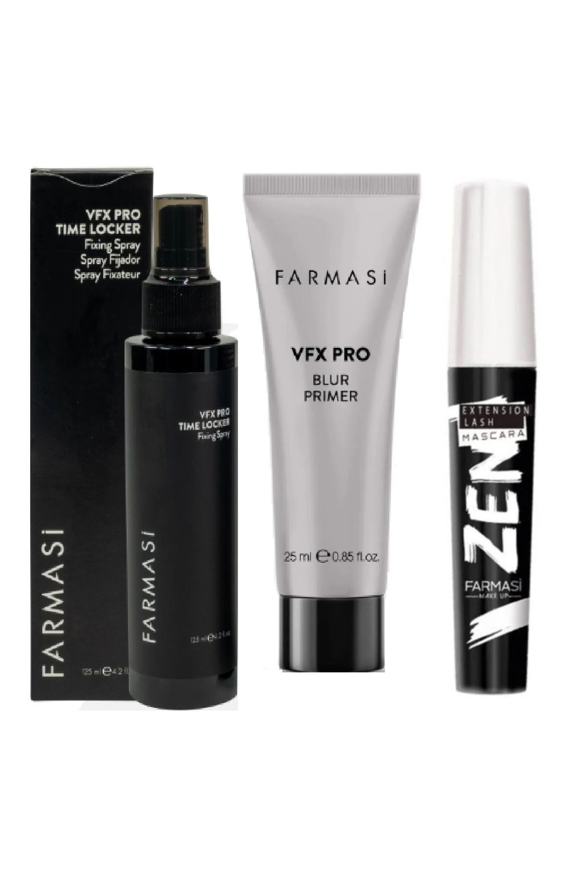 Farmasi Zen Maskara 8 Ml+makyaj Sabitleyici 115 Ml Ve Vfx Pro Makyaj Bazı 25 Ml(3'lü Paket)