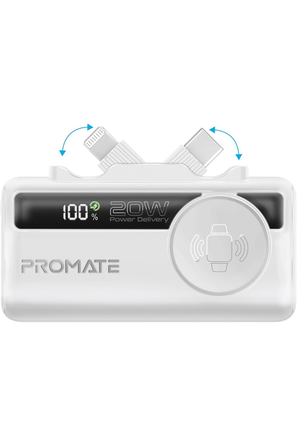 Promate-3 in 1 Mini Power Bank, 5000mAh with 20W USB-C™ In/Out Foldable Connector 1