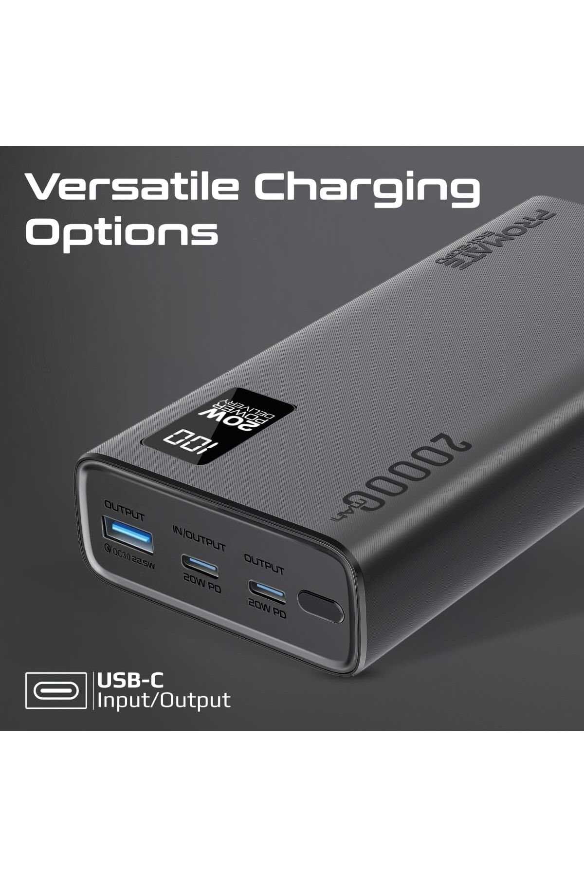 Promate-باور بانك 20000 مللي أمبير في الساعة فائق النحافة مع منفذ إدخال/إخراج USB-C بقوة 20 وات 3