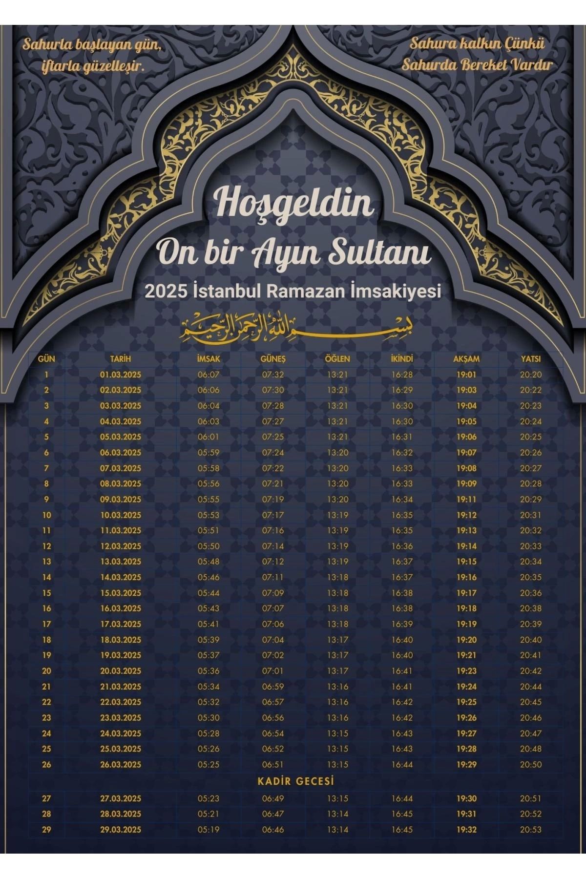 P Parla Ramazan İmsakiyesi Modern Kişiye Özel Tasarımlı Dijital Baskı 500 Adet A4 300 gr Model 20