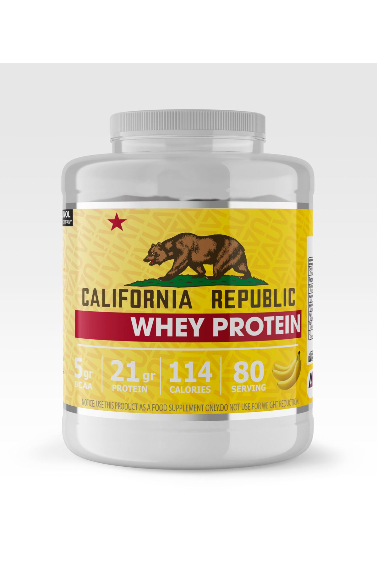 CALIFORNIA REPUBLIC Whey Protein - 2400Gr - Muz Aromalı - 80 Servis - Beyaz