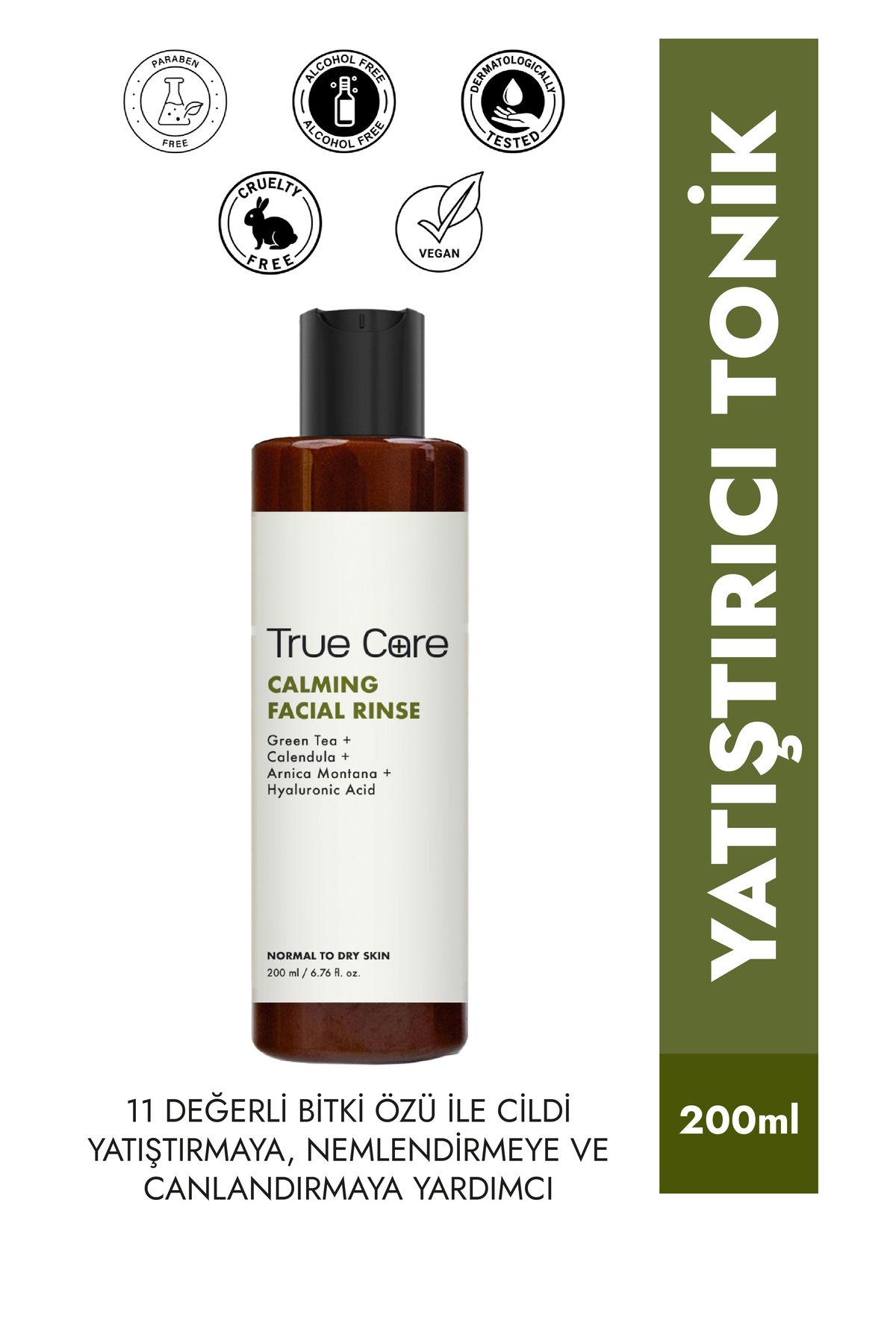 True Care Calendula Ve Yeşilçay Içeren Günlük Nemlendirici, Yatıştırıcı Tonik 200 Ml, Tüm Cilt Tipleri Için