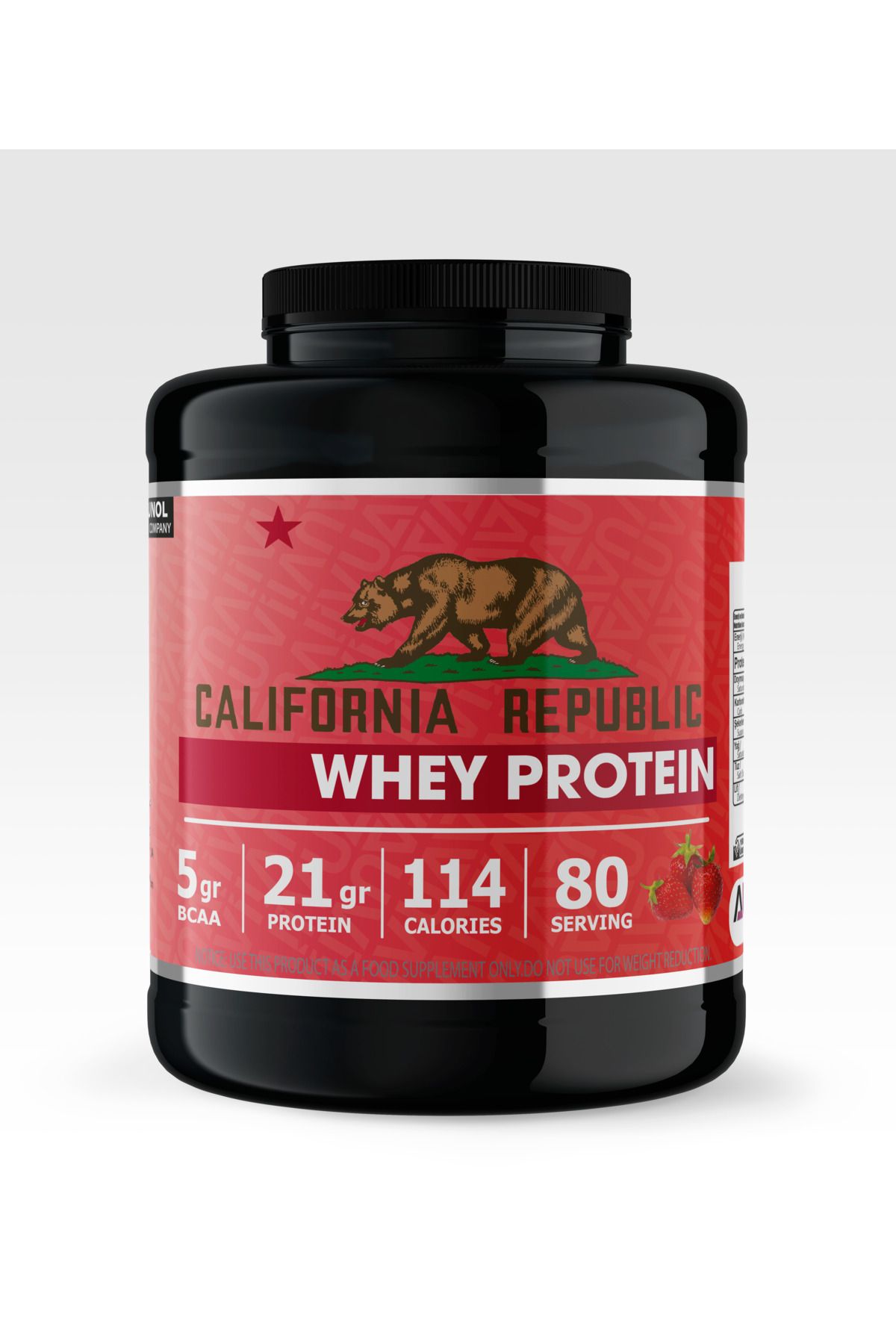 CALIFORNIA REPUBLIC Whey Protein - 2400Gr - Çilek Aromalı - 80 Servis - Siyah