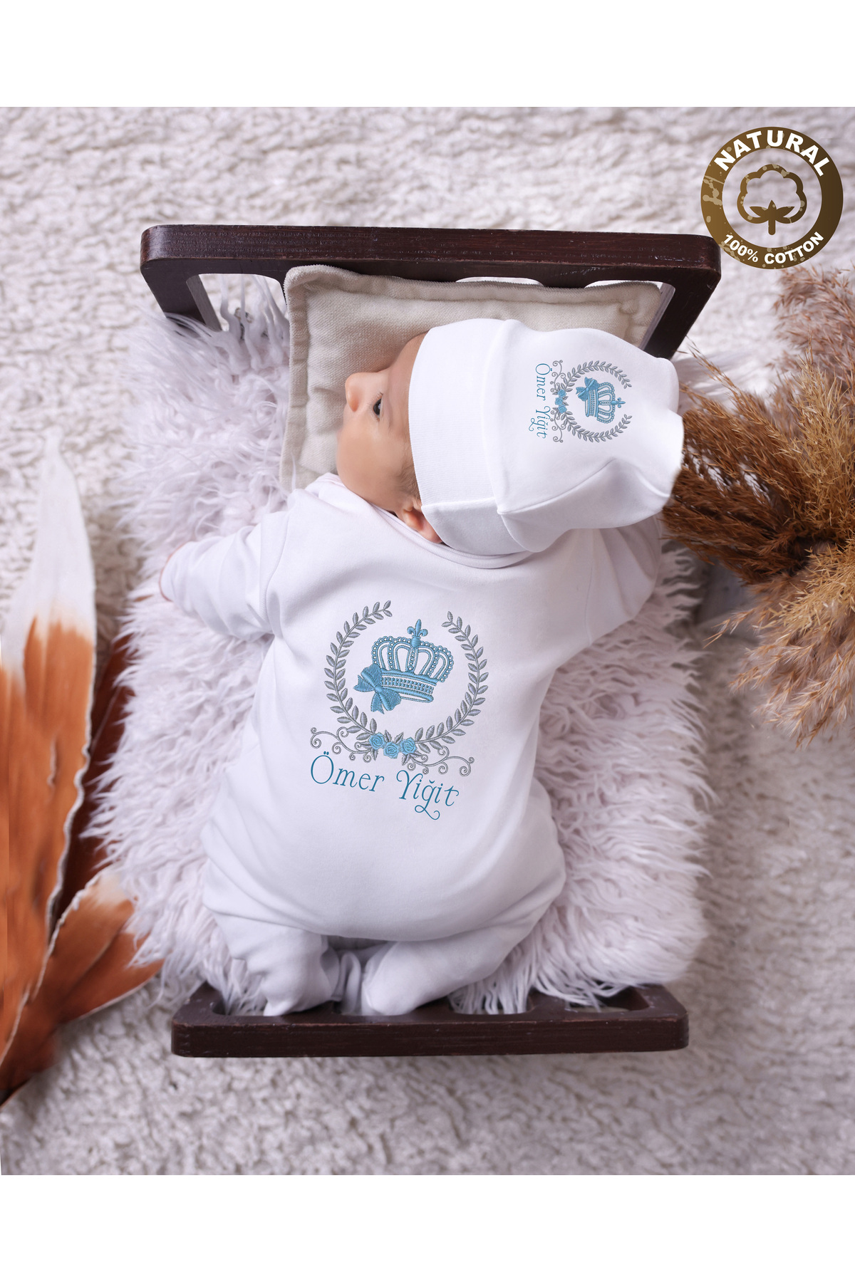 yzc home size dair... E70 Isme Özel Isimli Baskılı Bebek 10lu Beyaz Hastane Çıkışı %100 Pamuk fotoğrafı 2 (önizleme)
