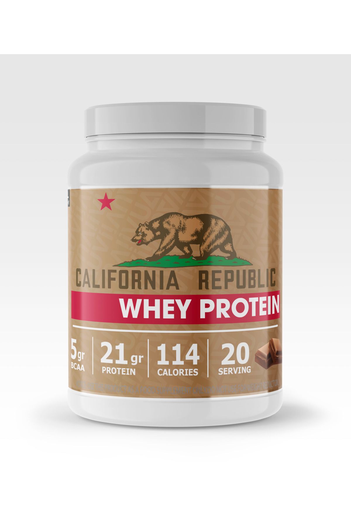 CALIFORNIA REPUBLIC Whey Protein - 600Gr - Çikolata Aromalı - 20 Servis - Beyaz