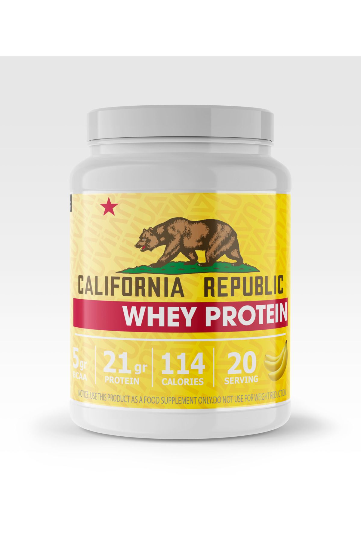 CALIFORNIA REPUBLIC Whey Protein - 600Gr - Muz Aromalı - 20 Servis - Beyaz