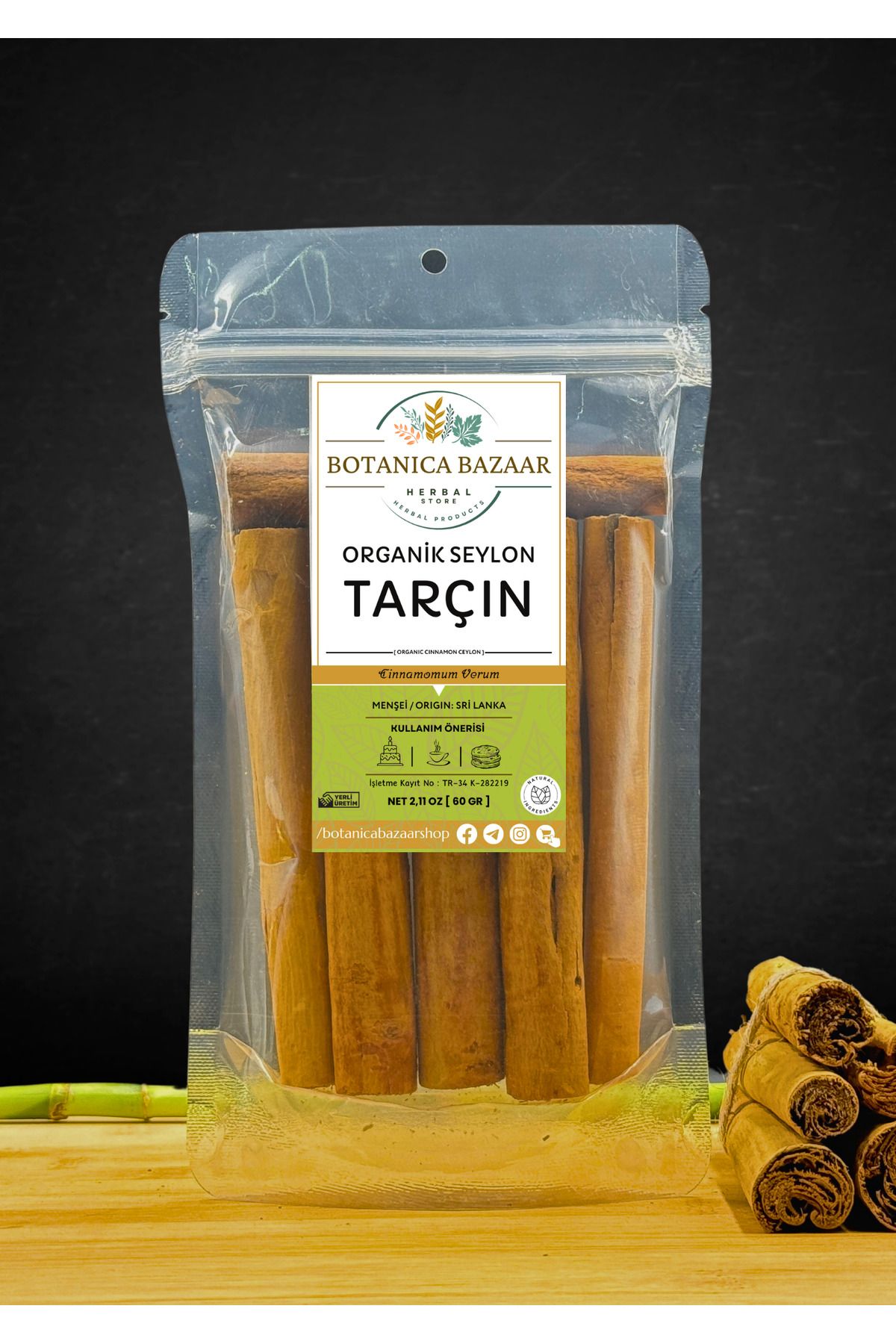 Botanica Bazaar Organik Seylon Tarçın Ayıklanmış Yeni Mahsul, Organic Cinnamon Seylon 60gr