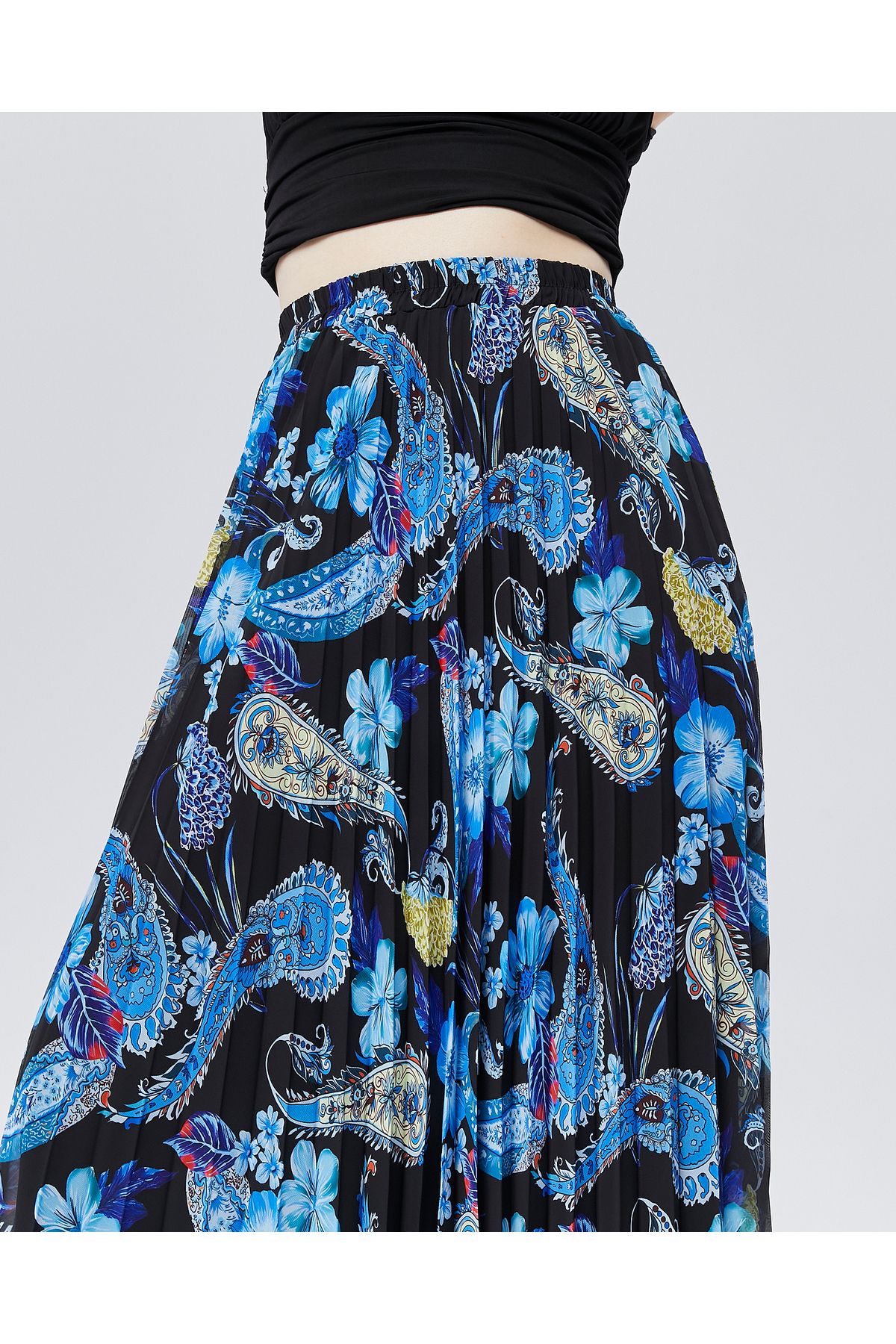sehatex-Pleated Chiffon Skirt - Patterned, Elastic Waist and Lined Qys 8