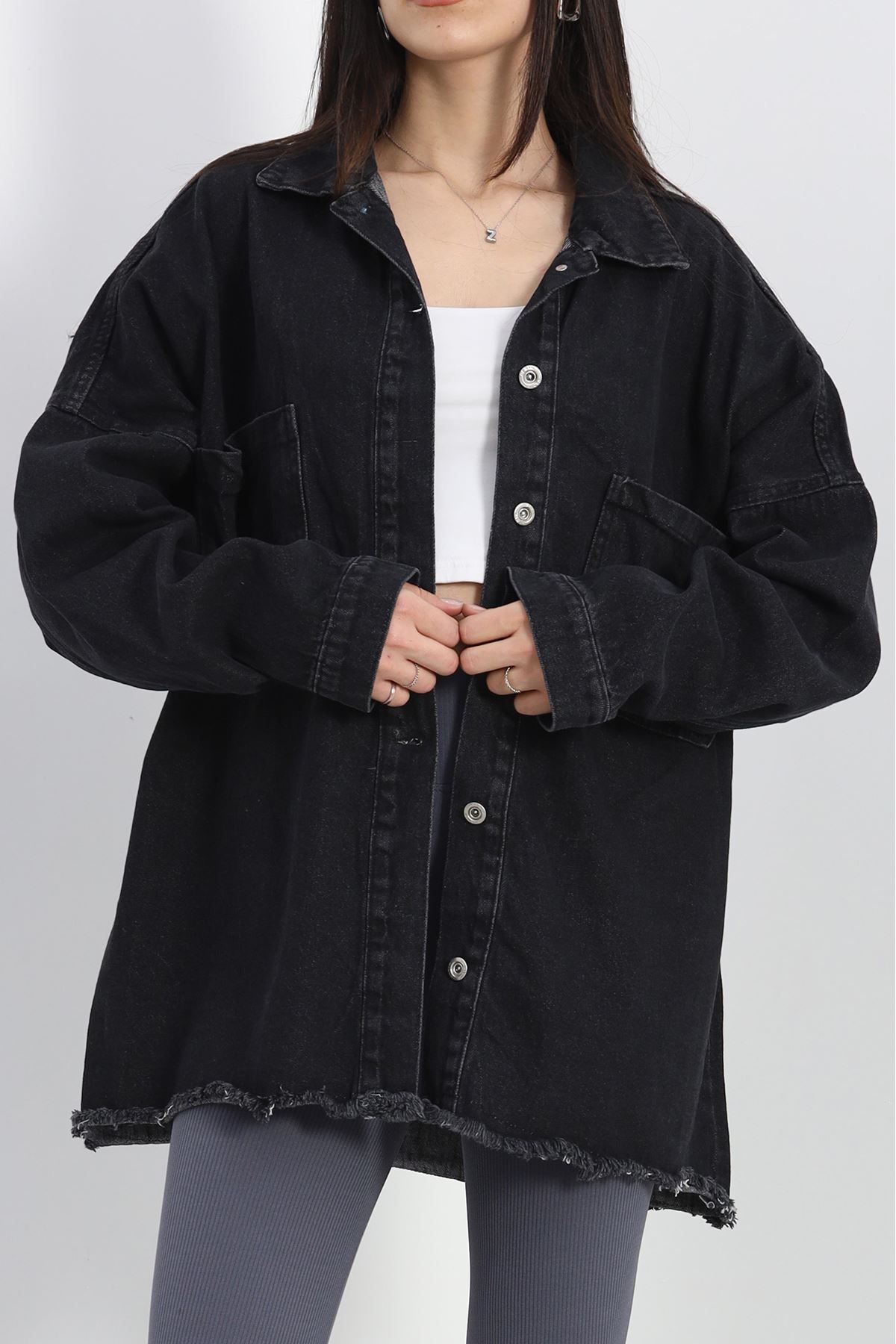 AKSU-Anthracite Tasseled Denim Jacket - 10004.1778 1