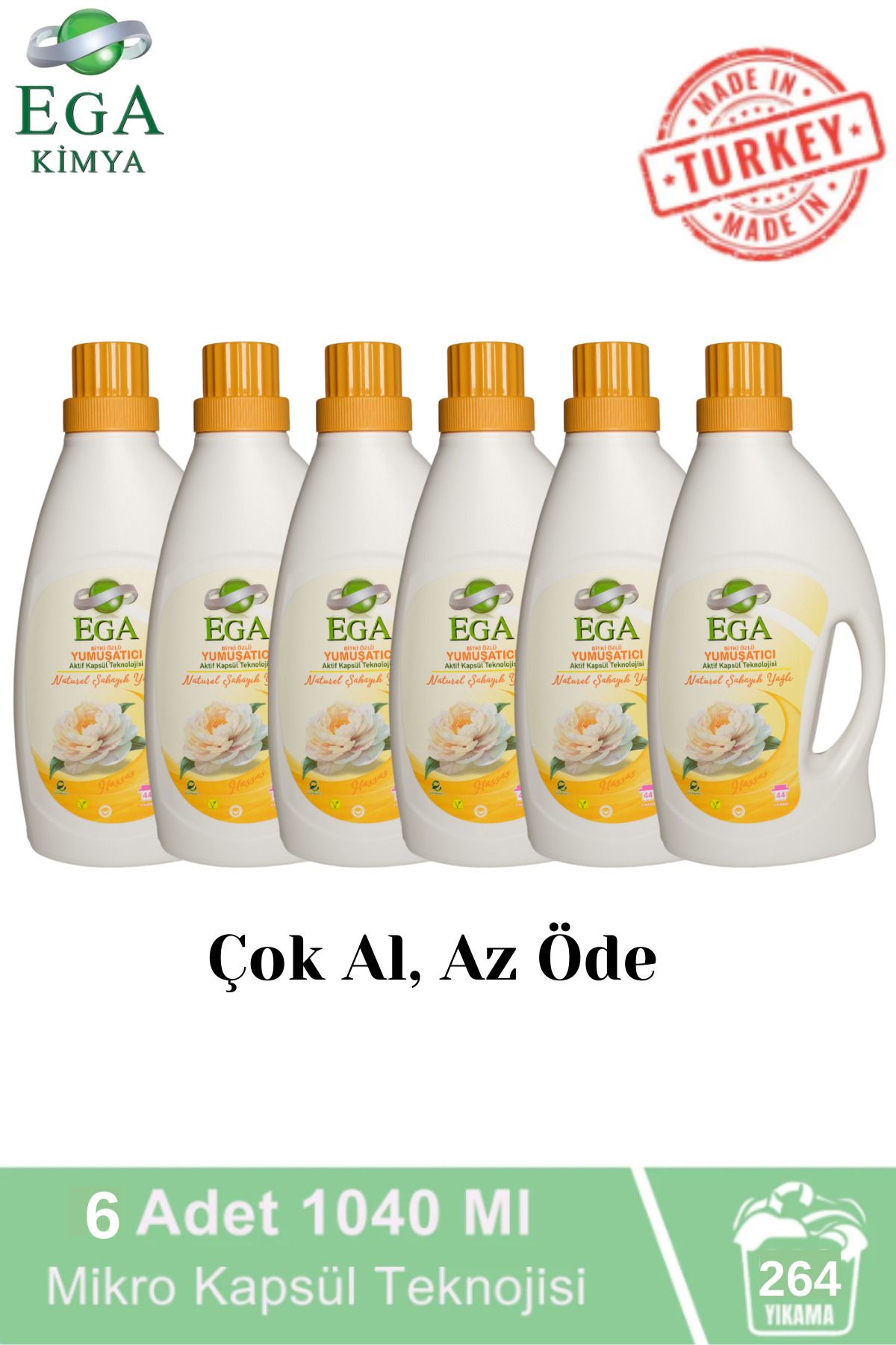 Ega Kimya Aktif Kapsül Teknolojili Şakayık Çamaşır Yumuşatıcısı 6 X 1040 ml 264 Yıkama