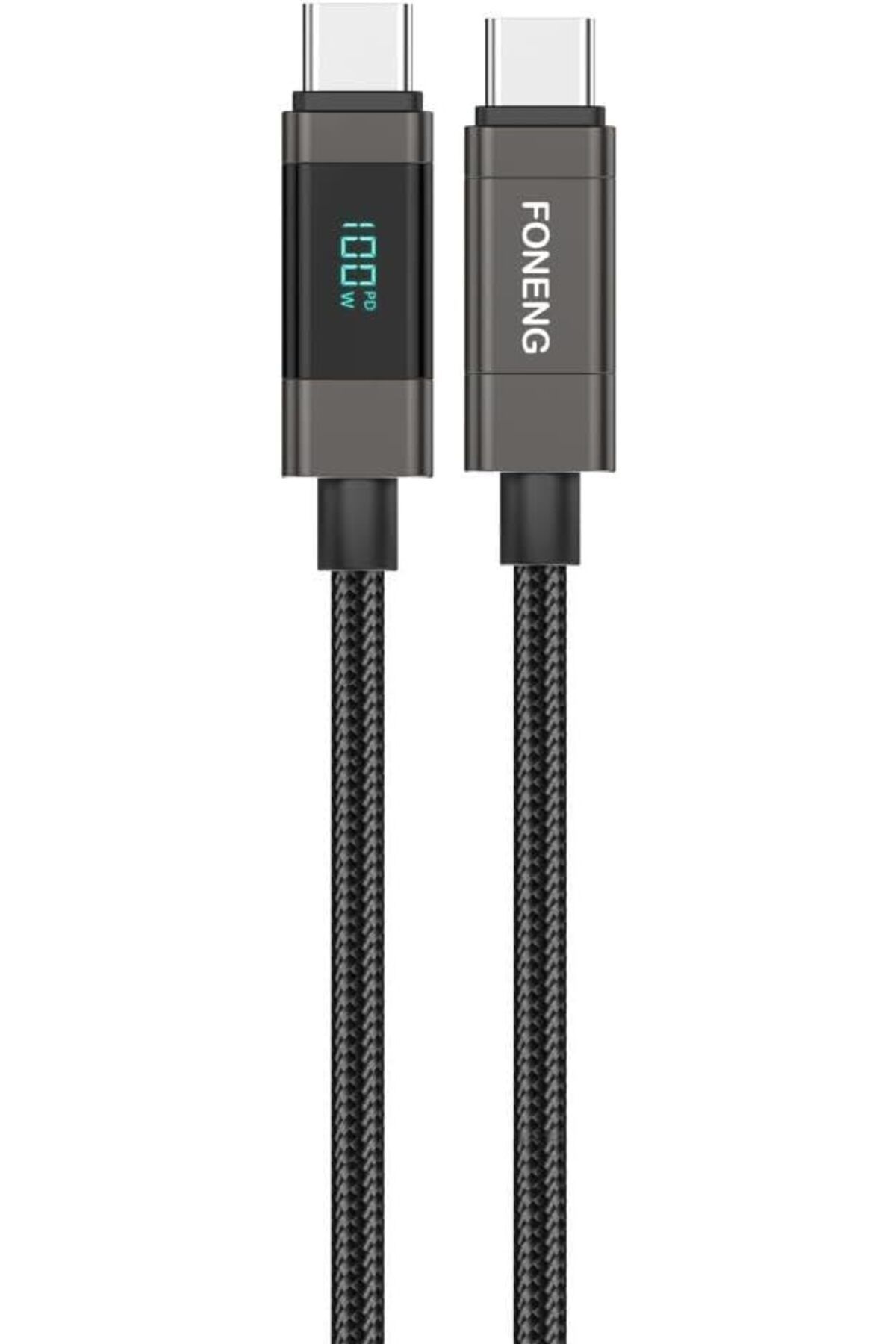 yenibagshop XS05 100W Dijital Ekranlı Type-C to Type-C Uyumlu Şarj Ve Data Kablosu İp Örgülü 1,2M