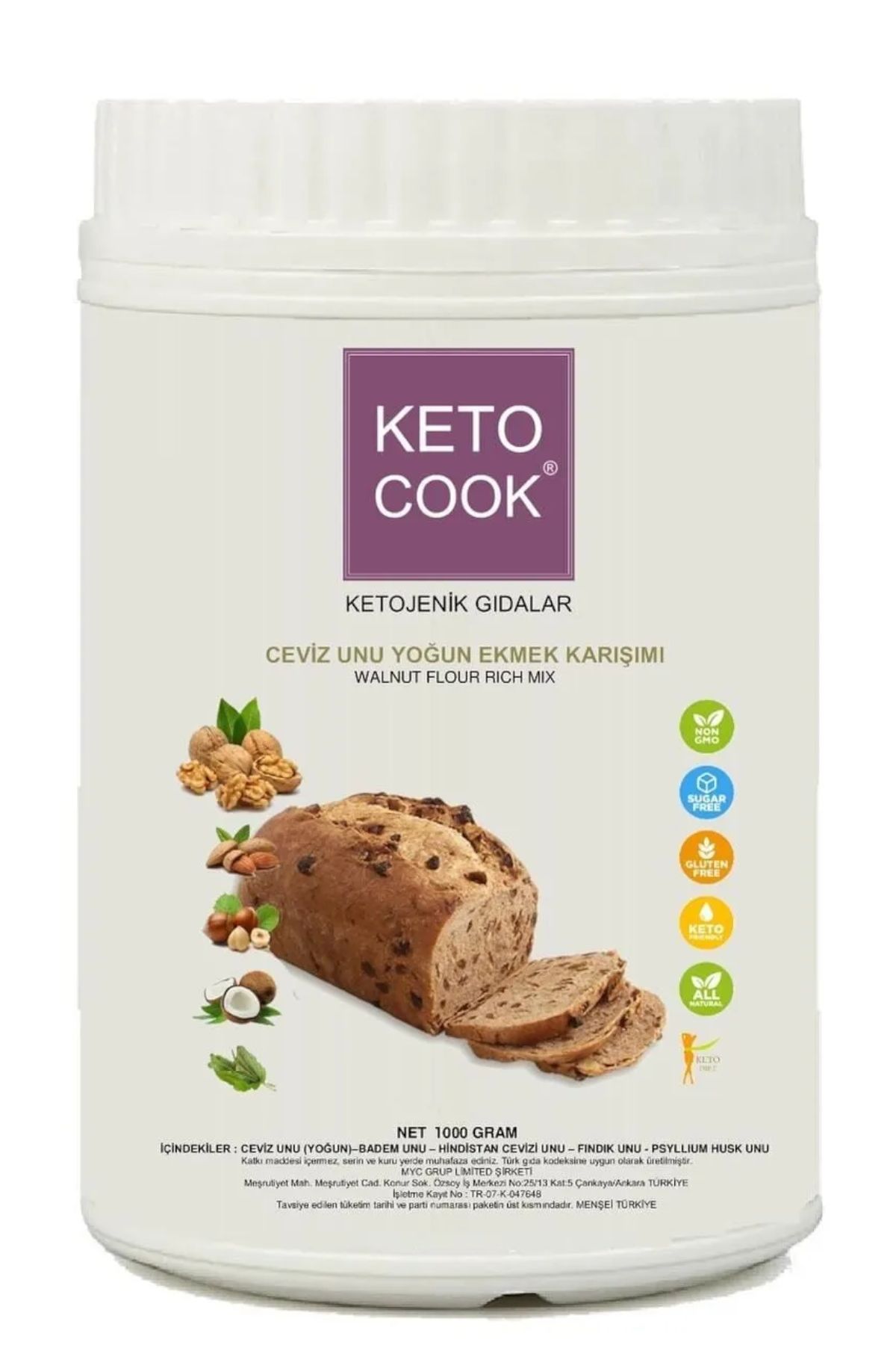 KetoCook Ketojenik Ceviz Unu Yoğun Ekmek Karışımı ( Walnut Based Ketogenic Bread Flour ) 1.000 Gram