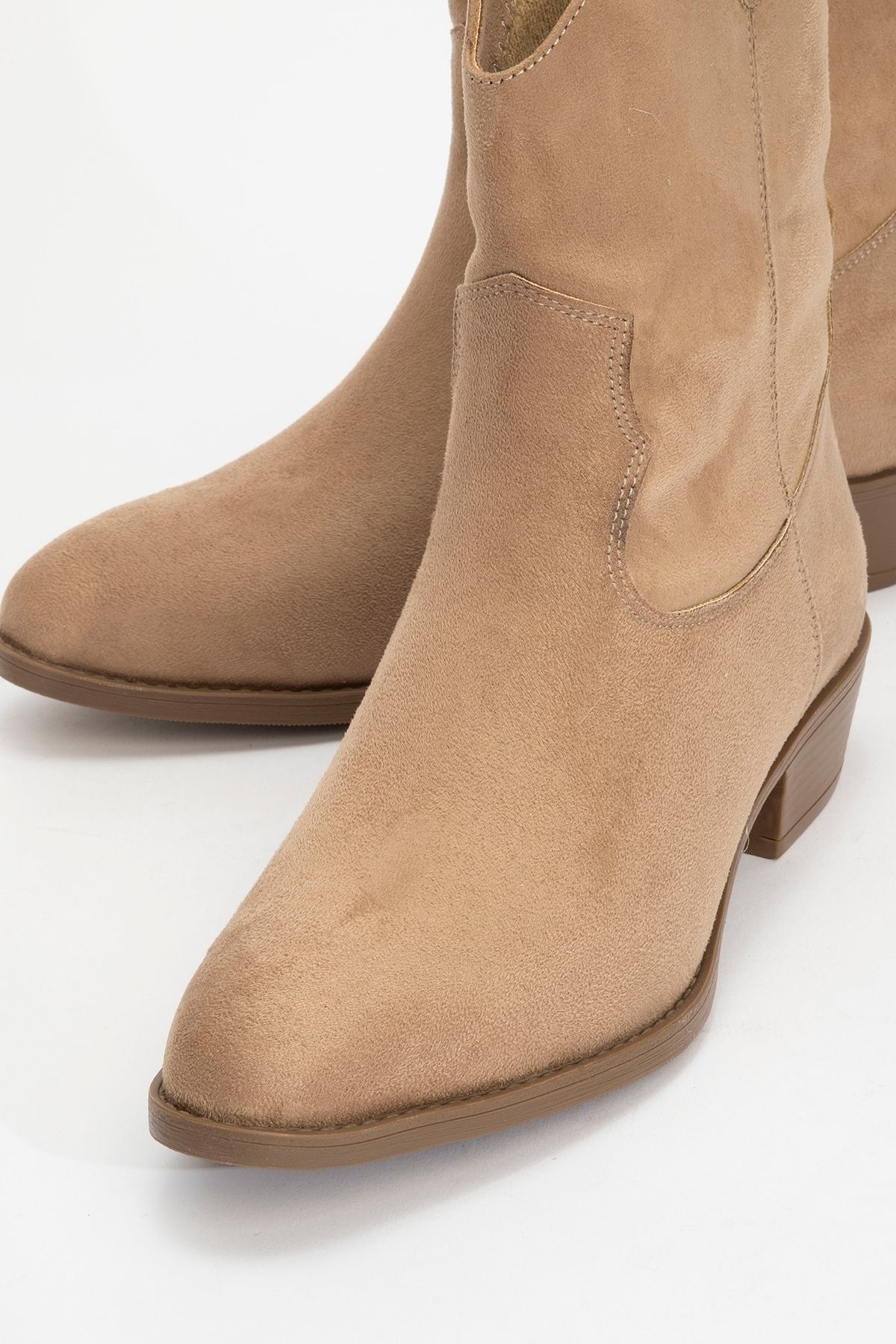 LuviShoes-Some Dark Beige Suede Women's Thick Heeled Boots 3