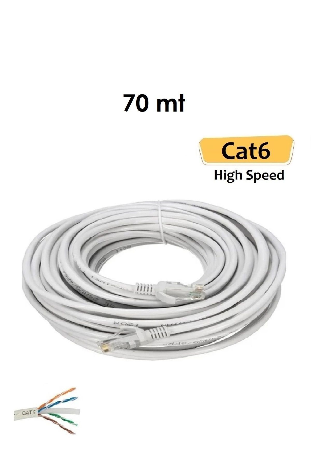 ANKTEK Cat6 İnternet Kablosu Ethernet EzRj45 Cat 6 Utp Patch Kablo High Speed (70 Metre)