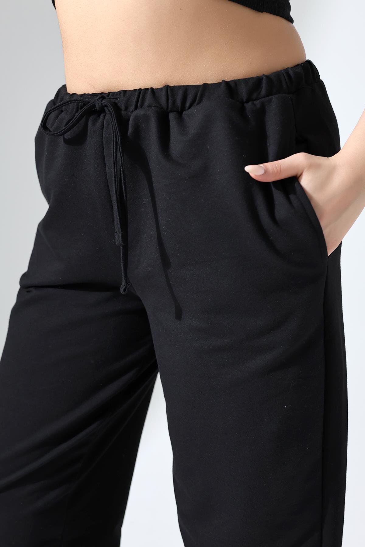 Curly SİYAH BELİ BAĞCIKLI EŞOFMAN ALTI görsel 6