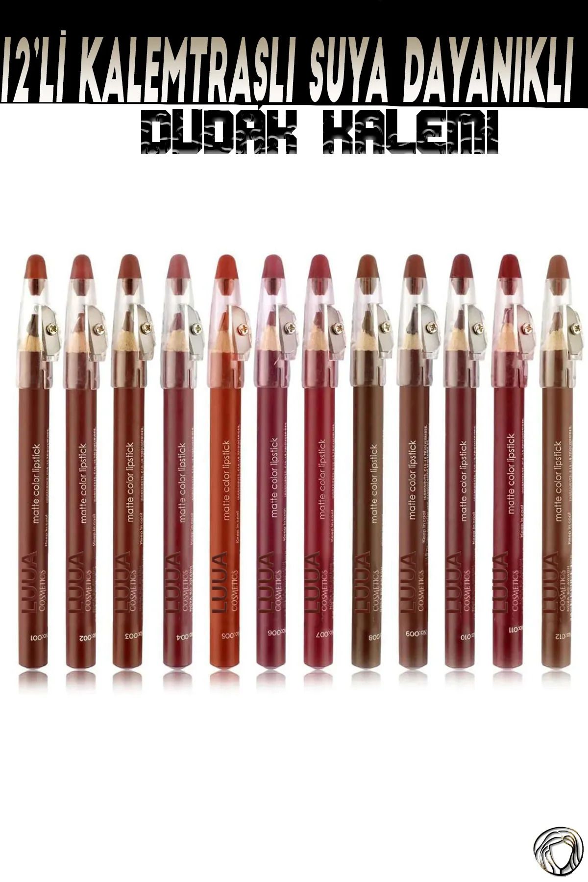 LUSİANE COSMO Kalemtraşlı Dudak Kalemi Matte Color Lipstick Jumbo Kalın Kalem Ruj Waterproof 12li Set