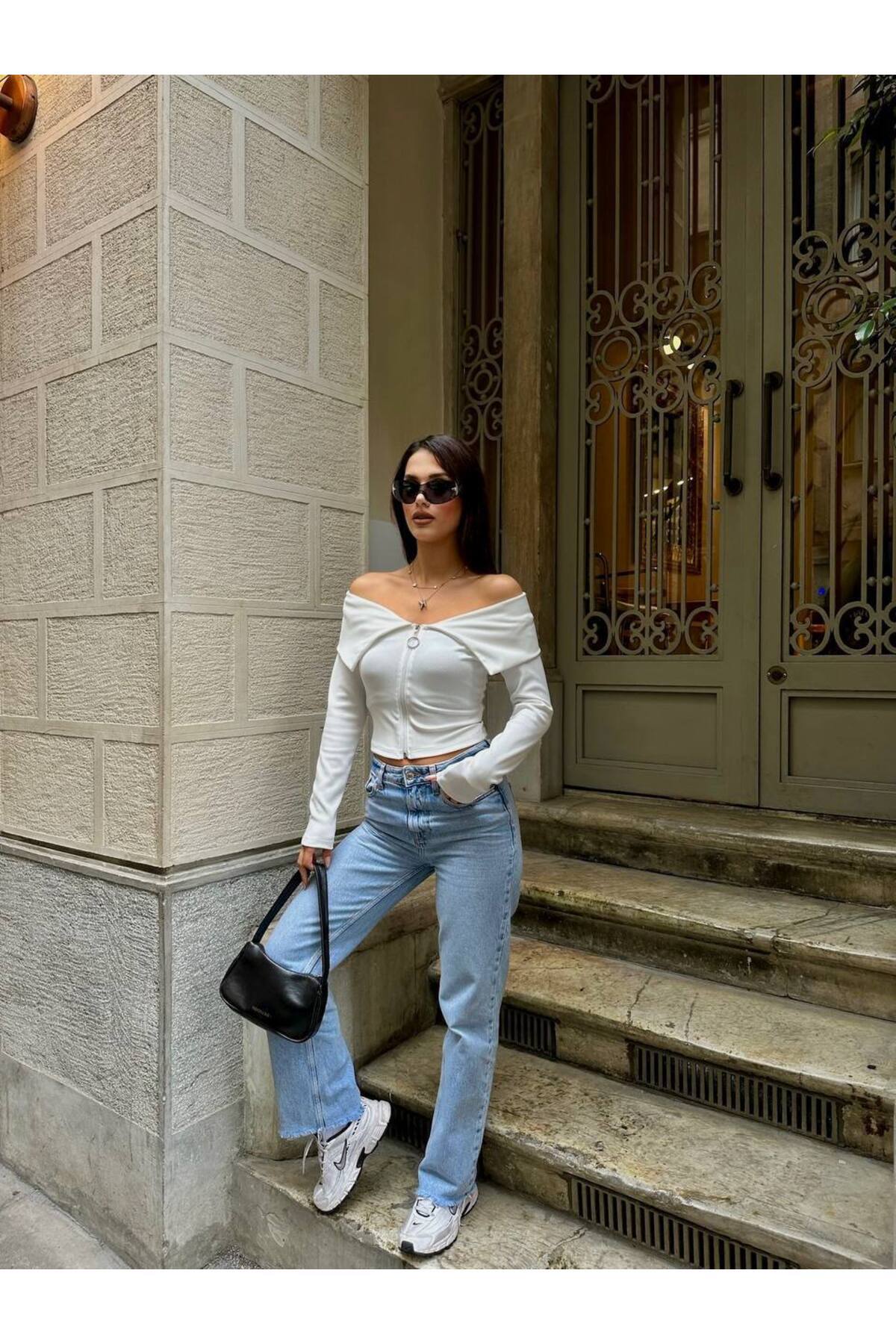 SHEYMA Bluză Cu Fermoar Cu Guler Butik Femeie - L