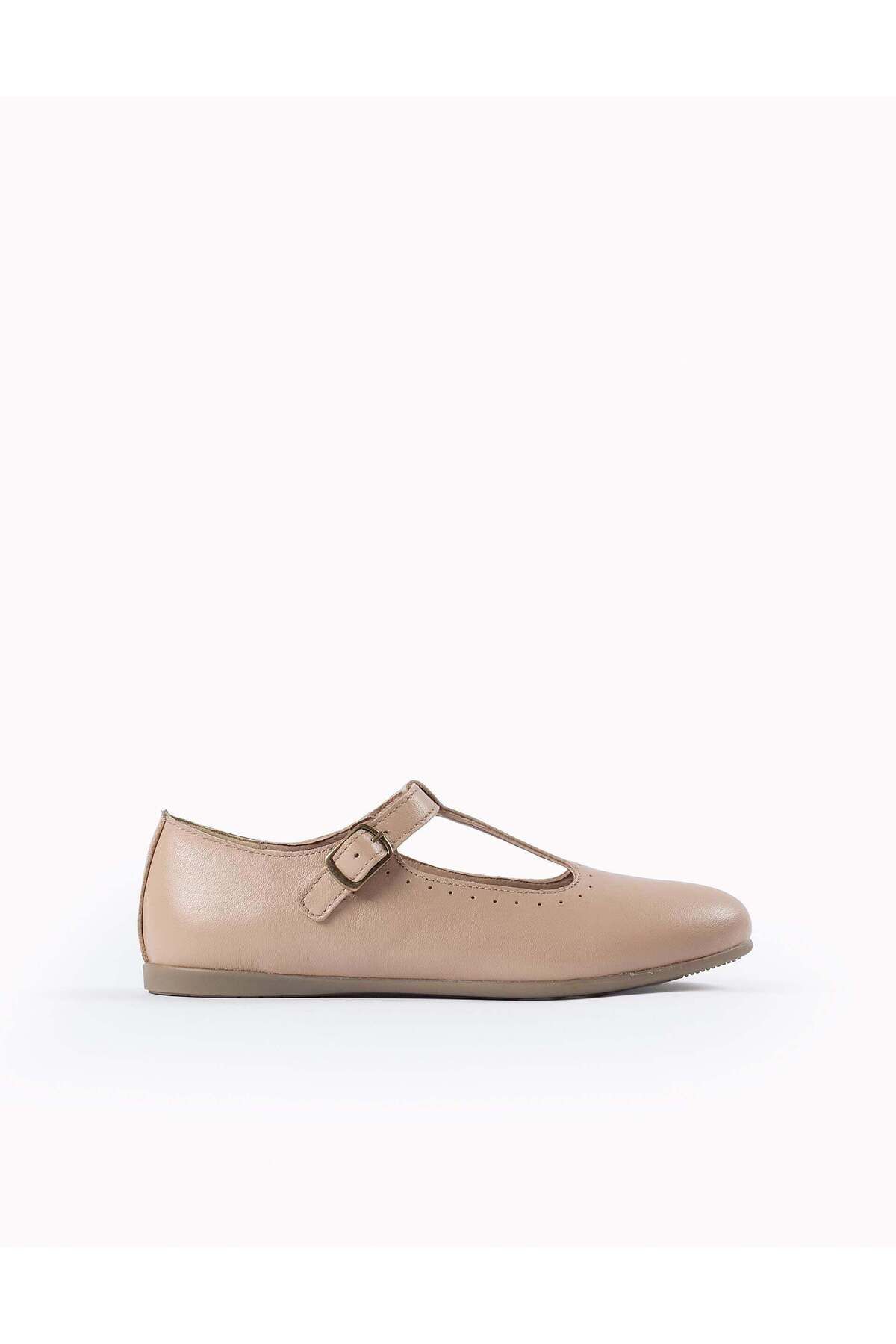 Ziddy-LEATHER BALLERINA FLATS FOR GIRLS BEIGE 1