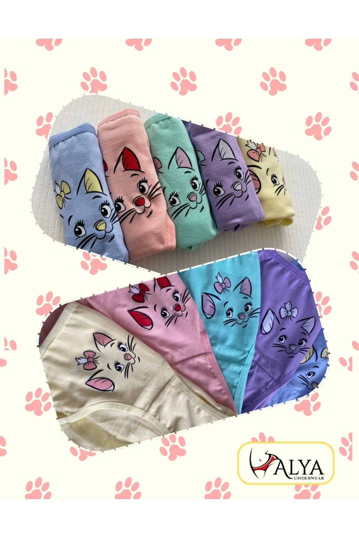 ALYA UNDERWEAR-Cat Printed Cotton Girls' Panties, Colorful Slip Panties 5