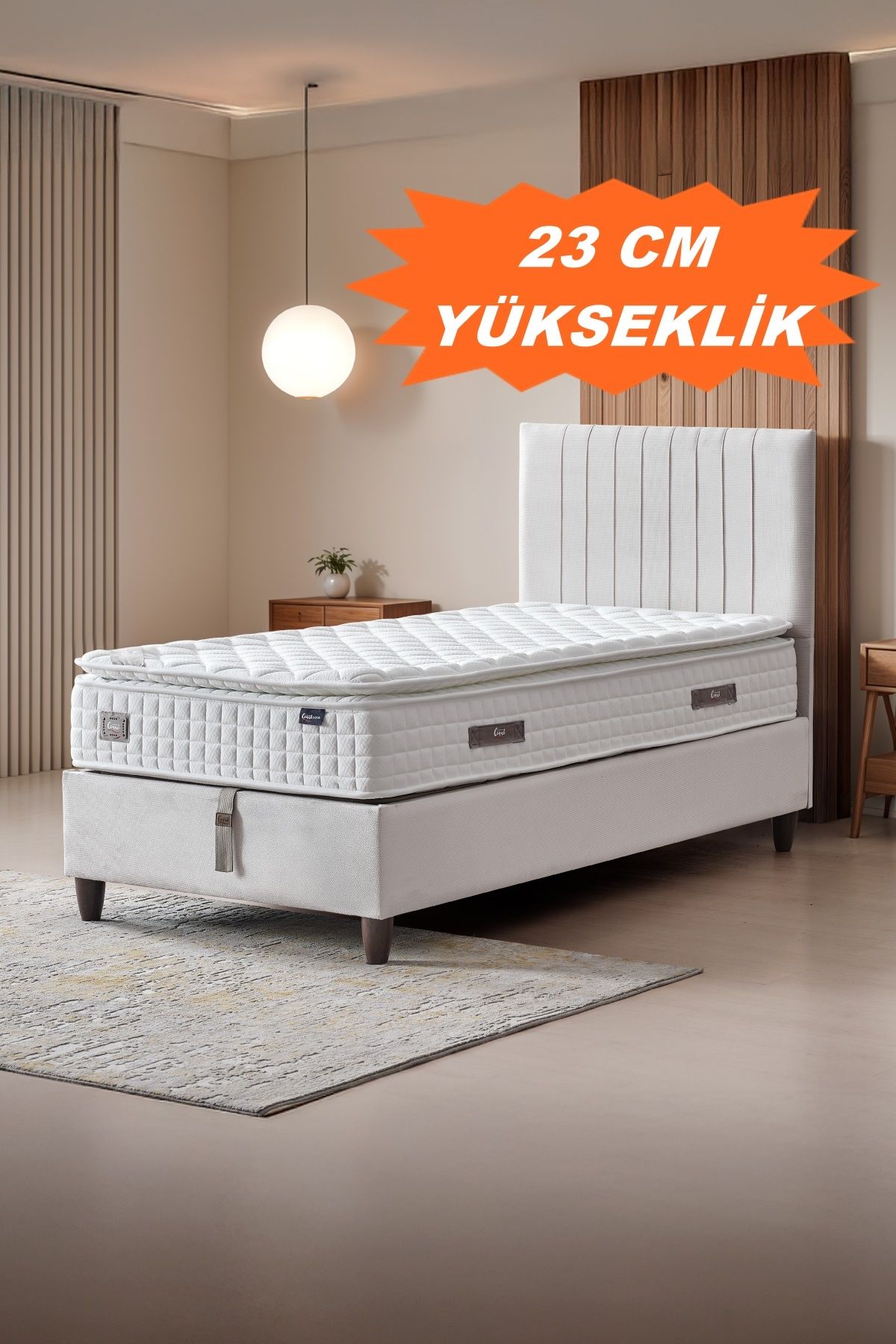 AEKA AE-7801-1 MANOLYA TEK KİŞİLİK YATAK ÖZEL PAKET YAYLI, FULL ORTOPEDİK, ANTİBAKTERİYEL KUMAŞ