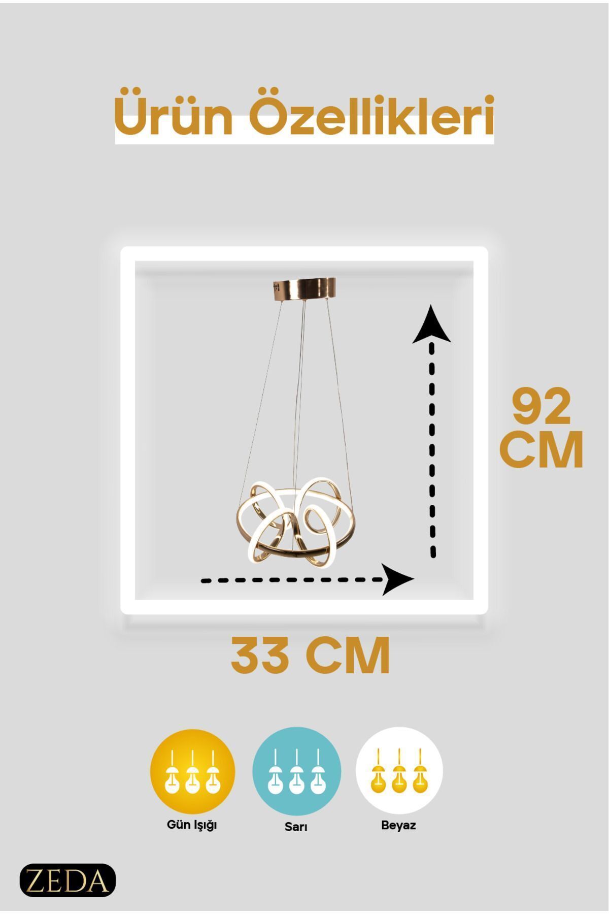 Zeda Teknoloji-Zeda Gold North Mini 3 Color Led Chandelier - Modern and Stylish Chandelier 4