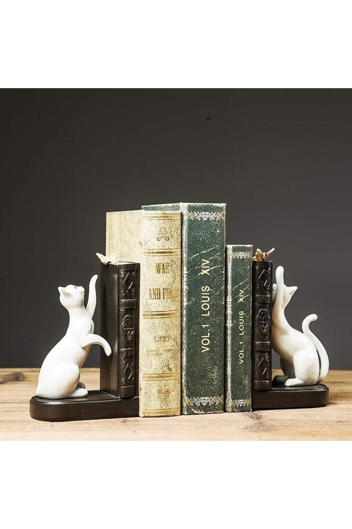 SUME-Decorative Cat Figured Butterfly Detailed Double Book Holder Book Support Decorative Object 5