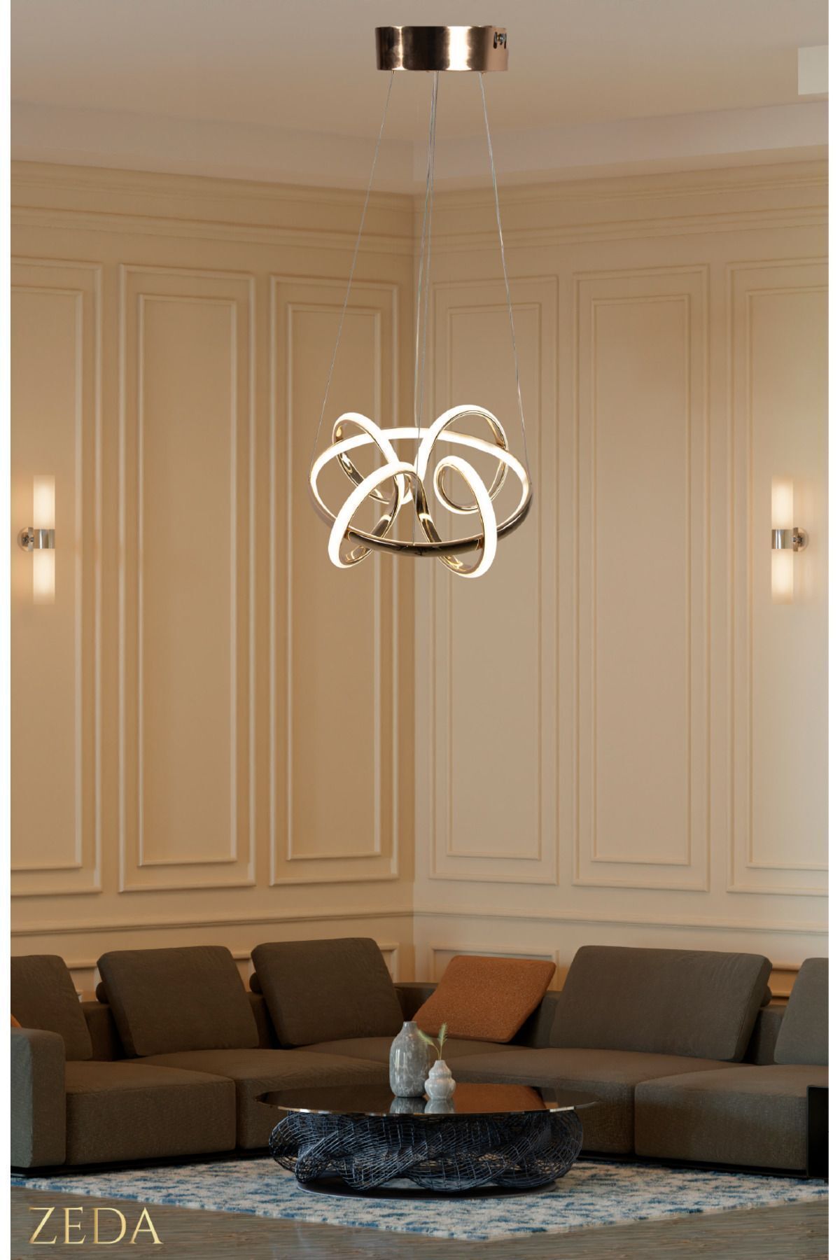 Zeda Teknoloji-Zeda Gold North Mini 3 Color Led Chandelier - Modern and Stylish Chandelier 3