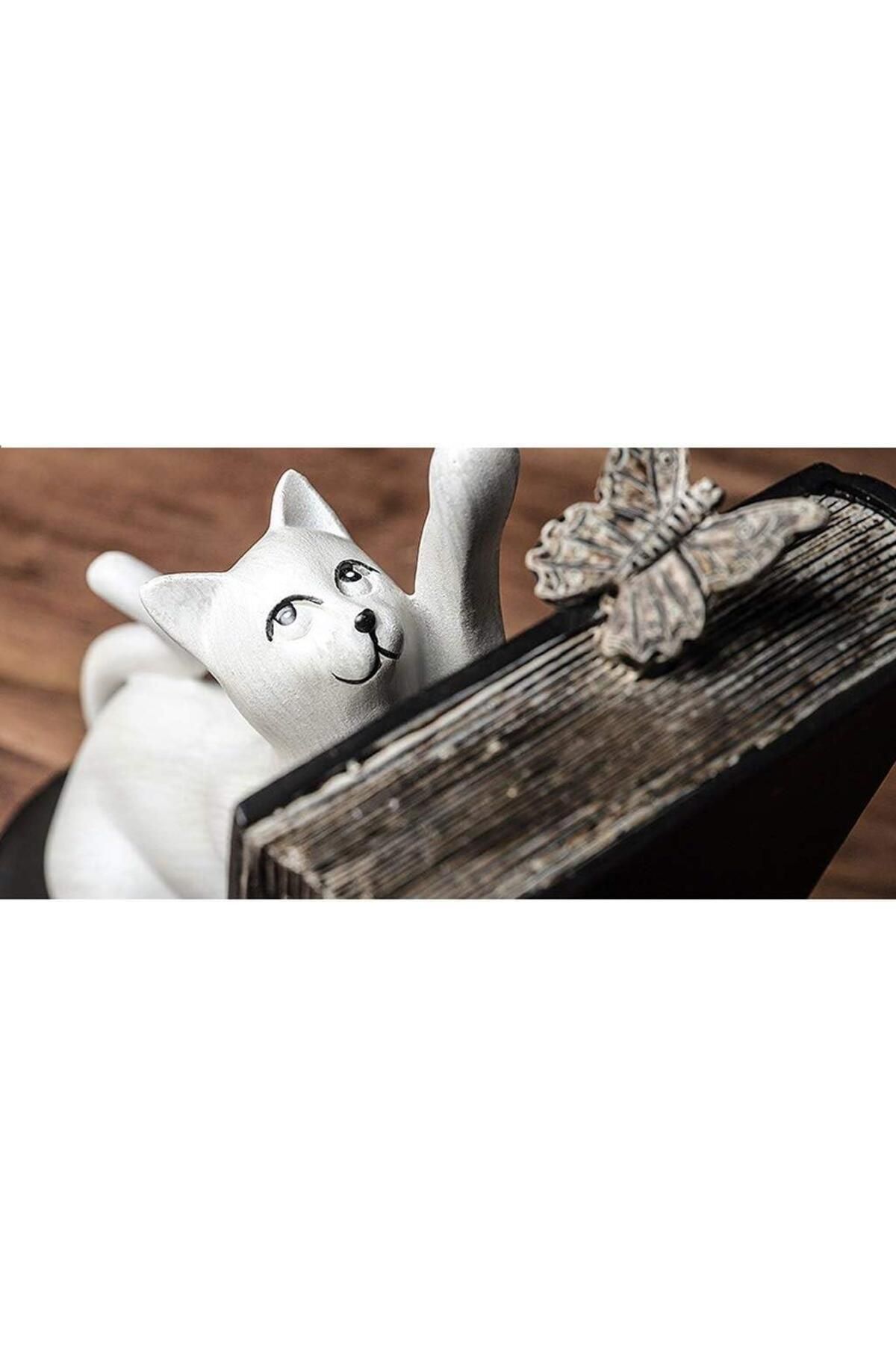 SUME-Decorative Cat Figured Butterfly Detailed Double Book Holder Book Support Decorative Object 4