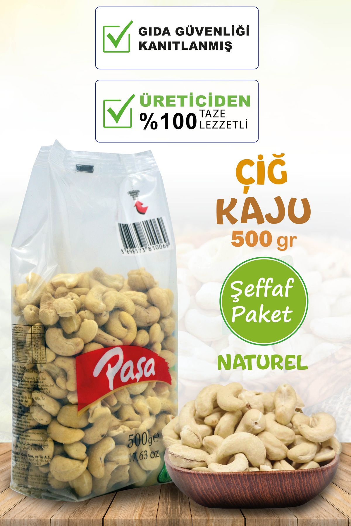 Paşa Kuruyemiş Çiğ Kaju Fıstığı 500 gr (NATUREL 1. KALİTE)