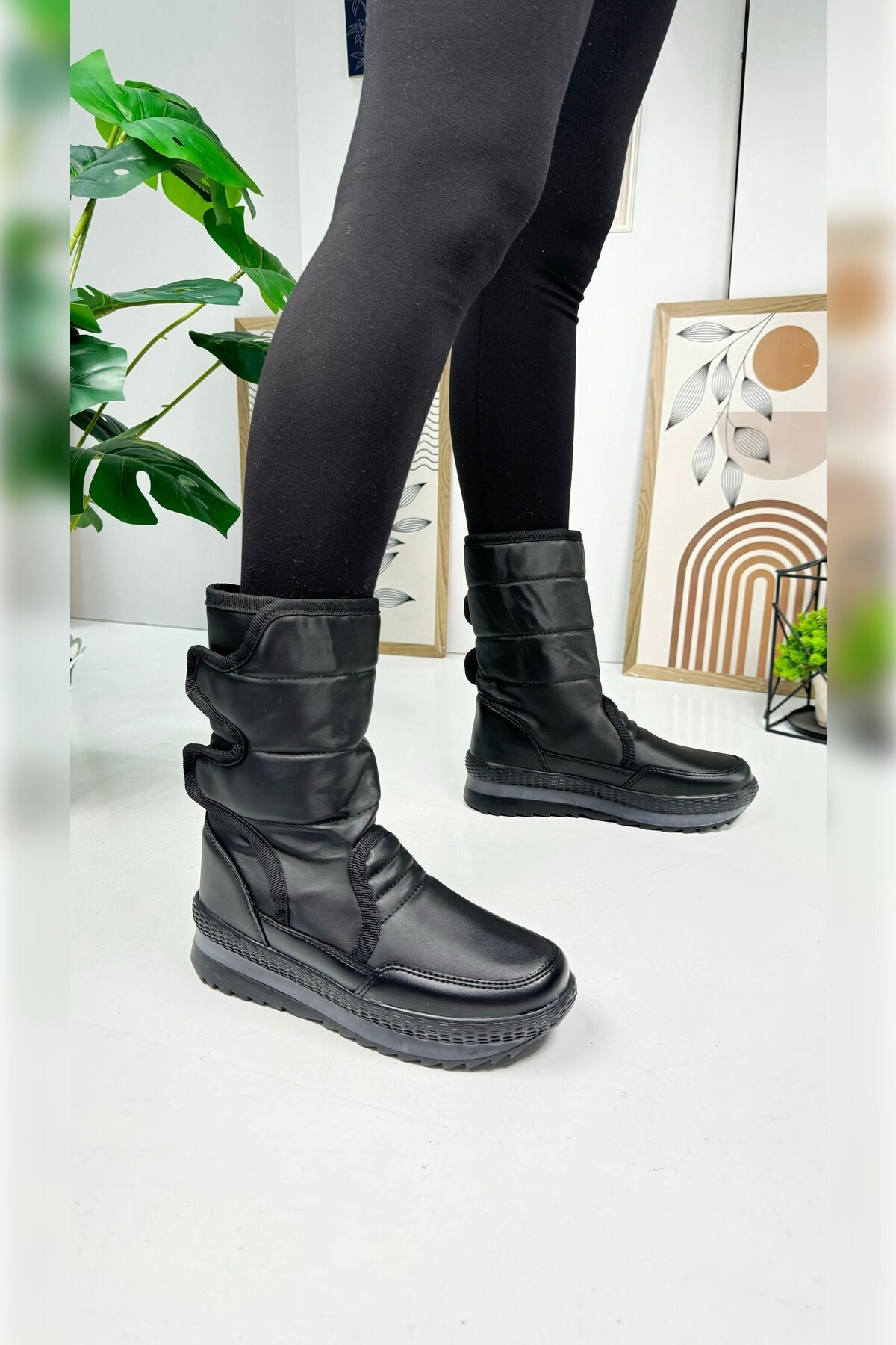 Nstil Günlük Kadın - Erkek Yetişkin Siyah Kar Botu Içi Kürklü Cırt Cırtlı Kaymaz Taban Ayakkabı 802