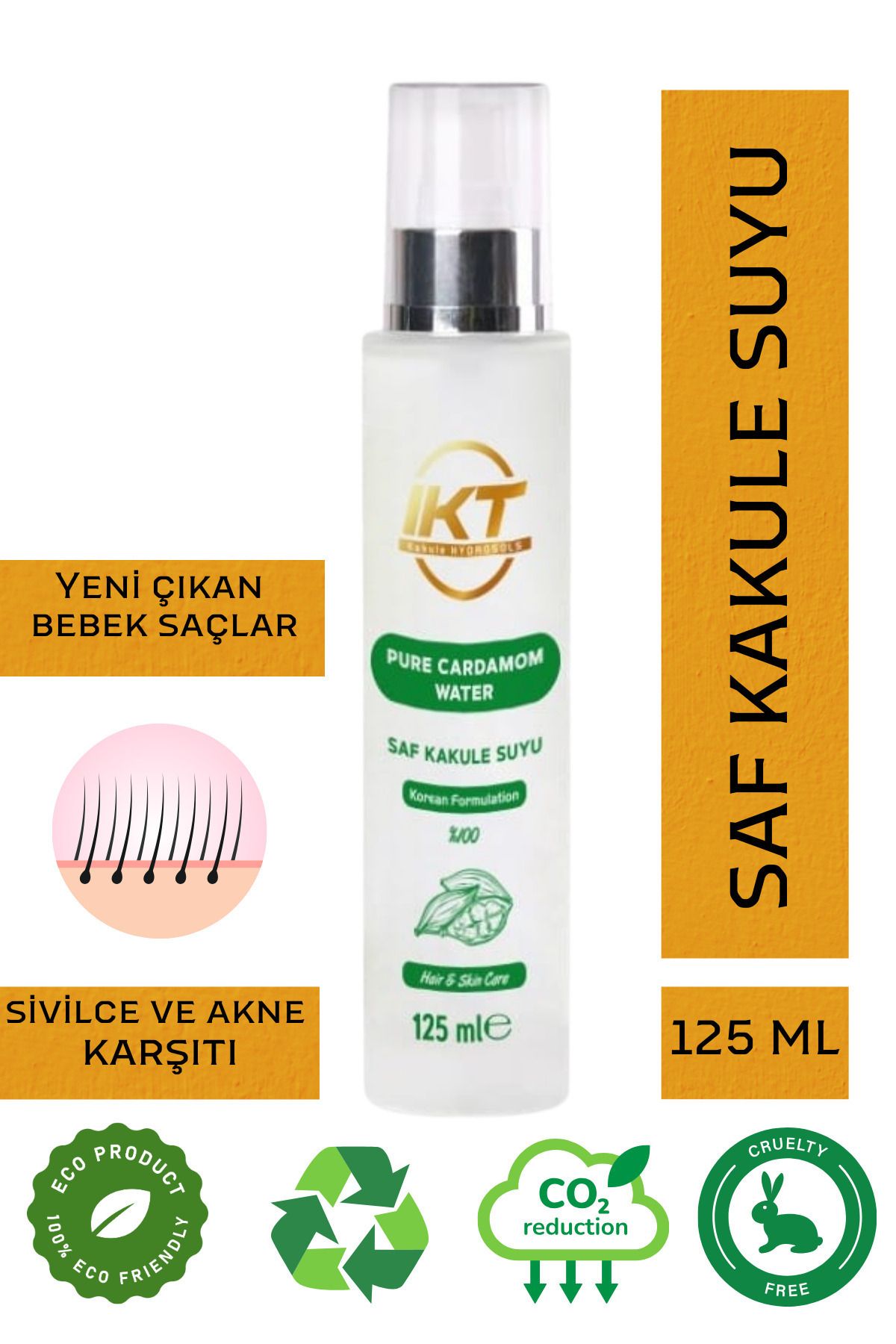 IKT 125 ml Kakule Saf Hidrosols Ve Karşıtı & Hızlı Saç Uzama &kepek Karşıtı %100 Doğal