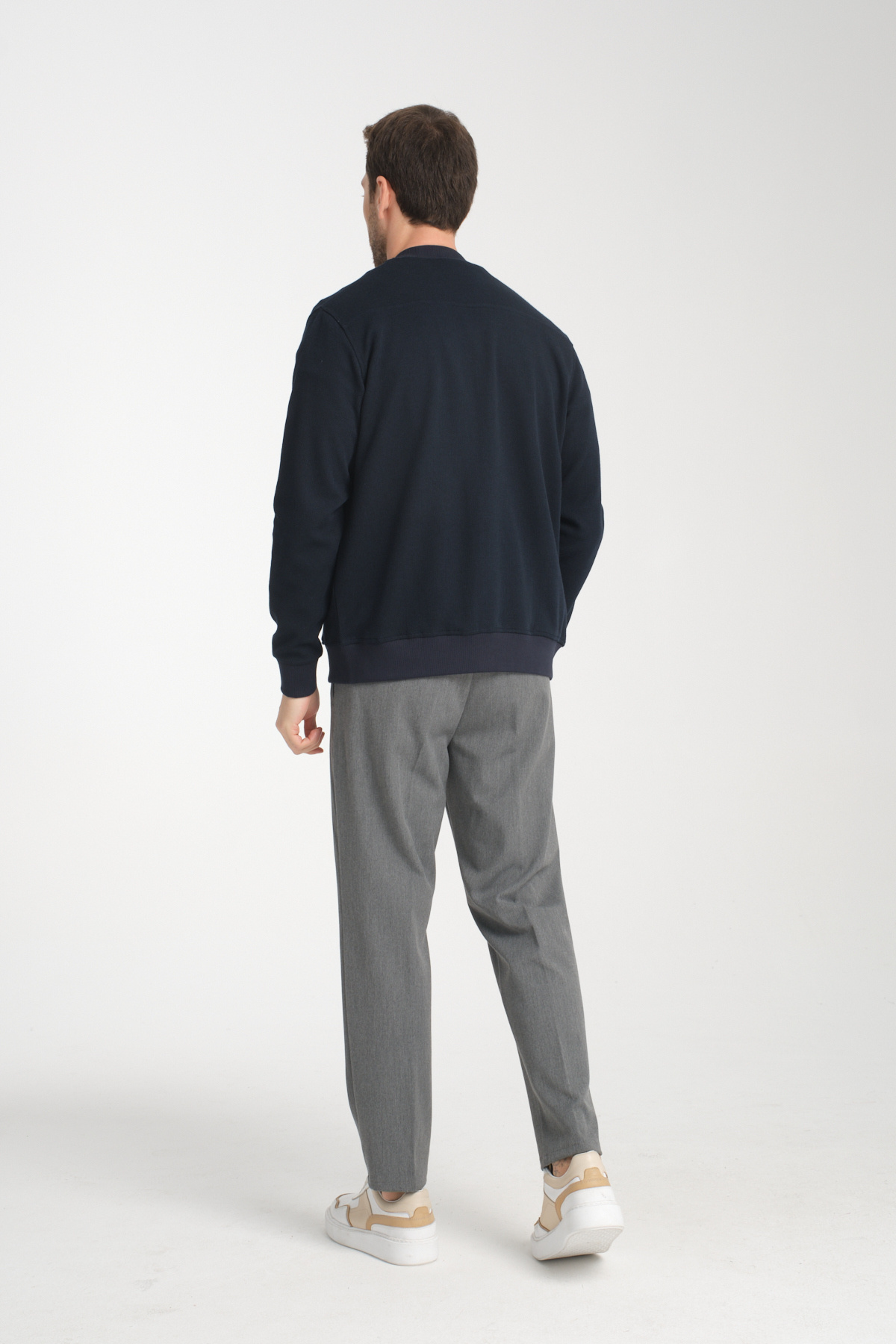 Frappoli Erkek Slim Fit Dar Kesim Dik Yaka Uzun Fermuarlı Düz Hırka görsel 7