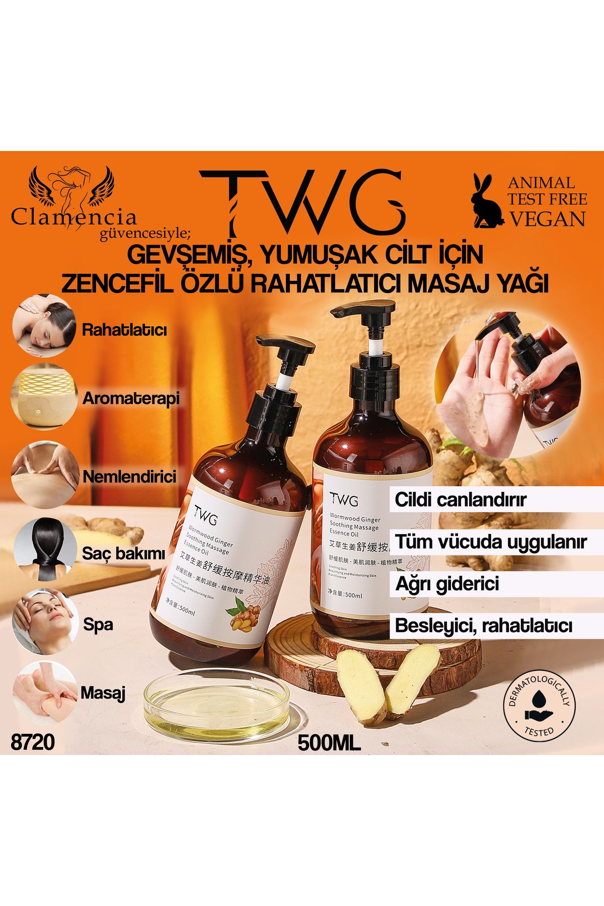 twg Zencefil Özlü Rahatlatıcı Vücut Masaj Yağı 500ml