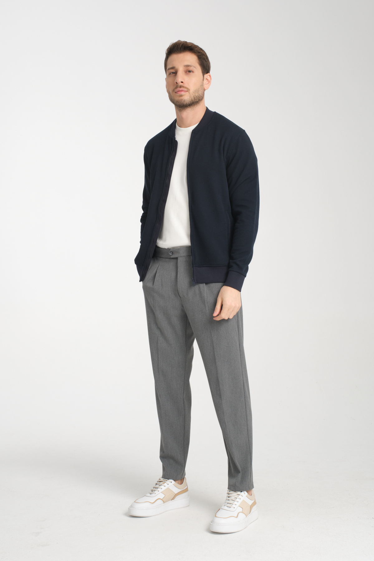 Frappoli Erkek Slim Fit Dar Kesim Dik Yaka Uzun Fermuarlı Düz Hırka görsel 6