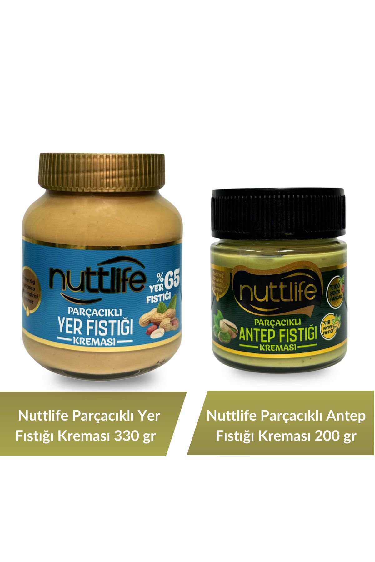 nuttlife Parçacıklı Yer Fıstığı Kreması 330 gr+Parçacıklı Antep Fıstığı Kreması 200 gr