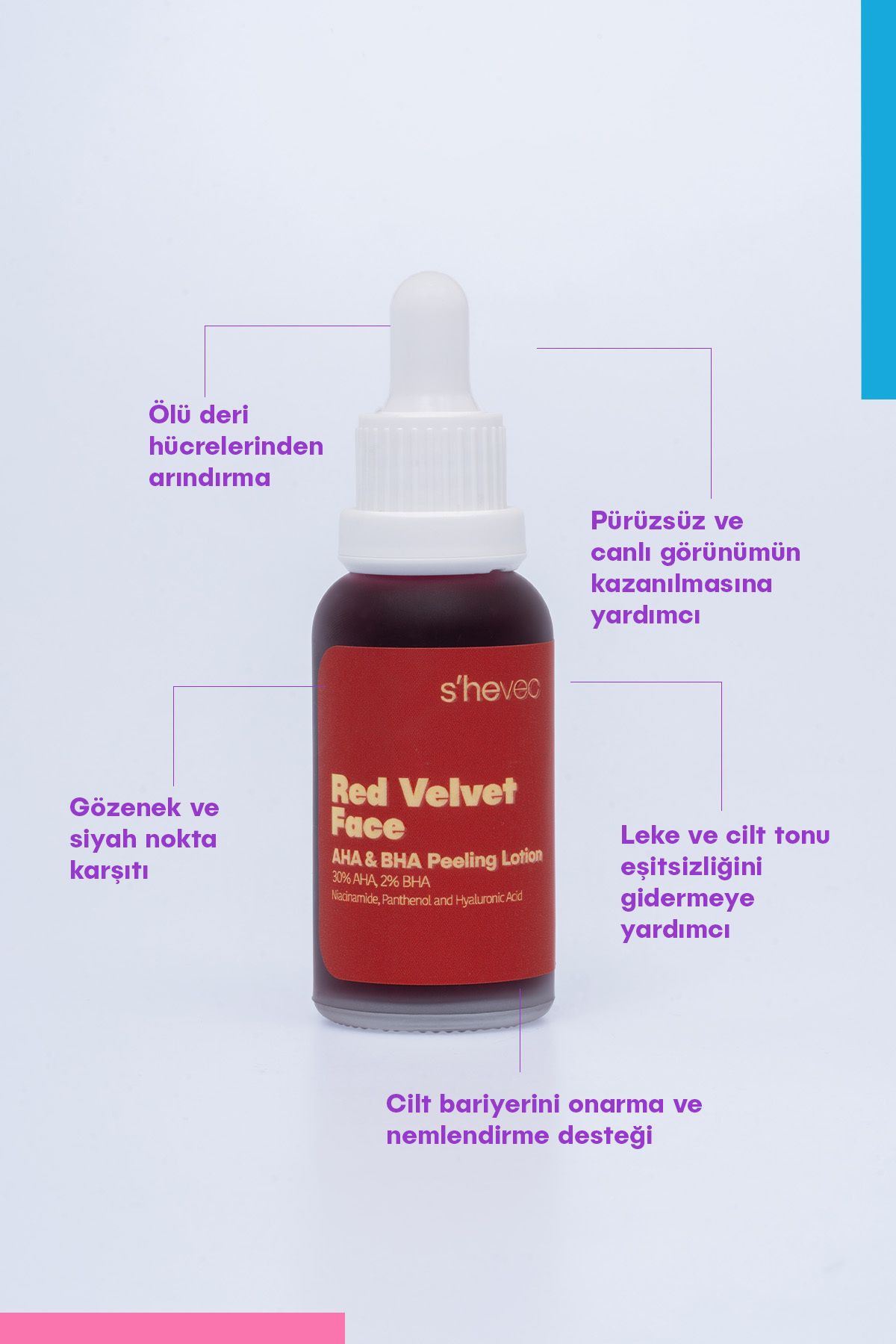 SHE VEC RED VELVET FACE - AHA 30% & BHA 2% Skin Tone Equalizing Purifying Red Veelve Serum 30ml