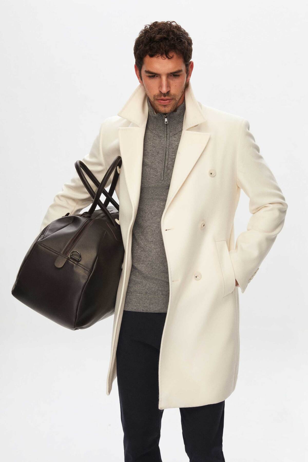 Damat Regular Fit Ekru Kaşmir-Yün Karışımlı Palto görsel 7