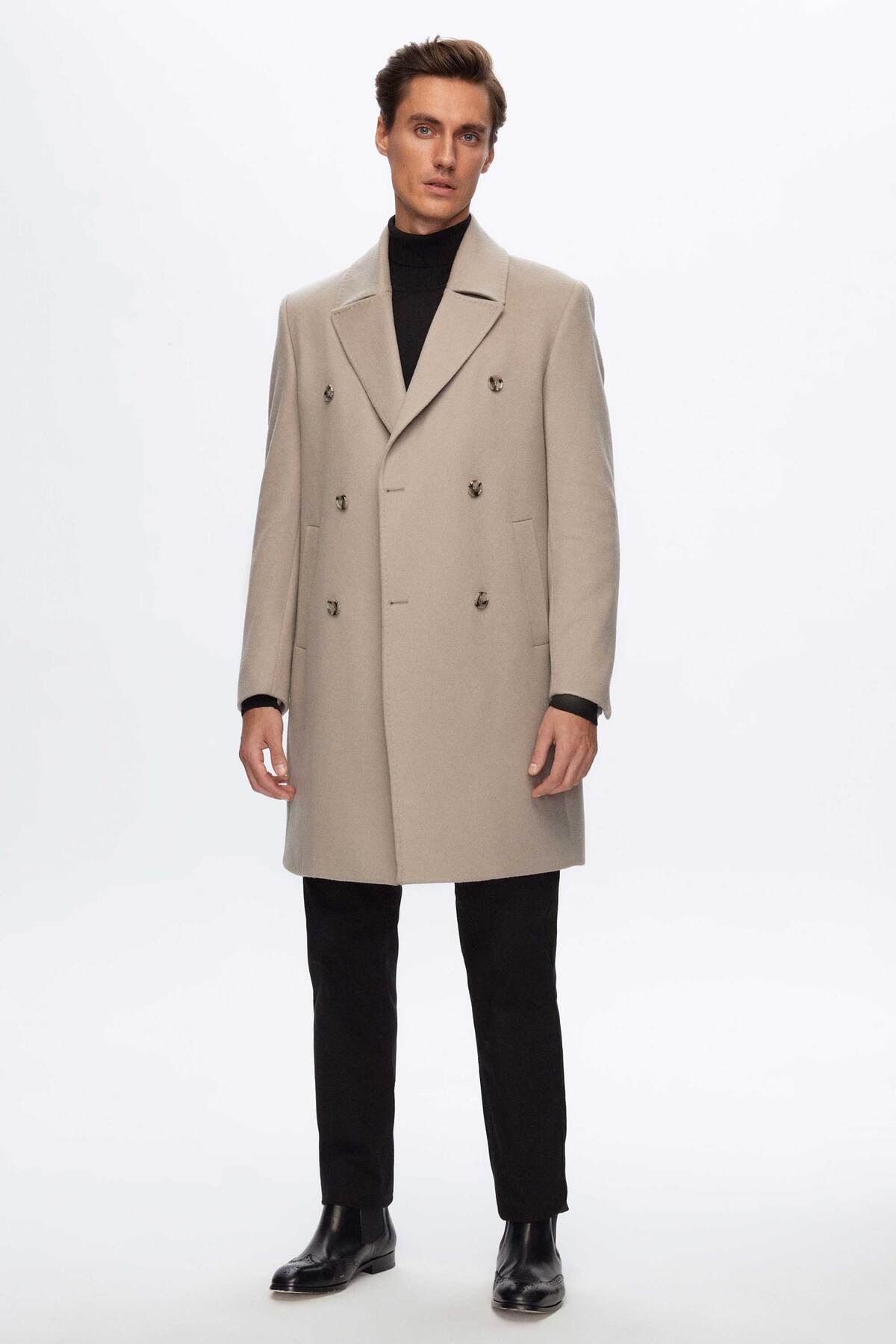 Damat Regular Fit Vizon Kaşmir-Yün Karışımlı Palto görsel 2