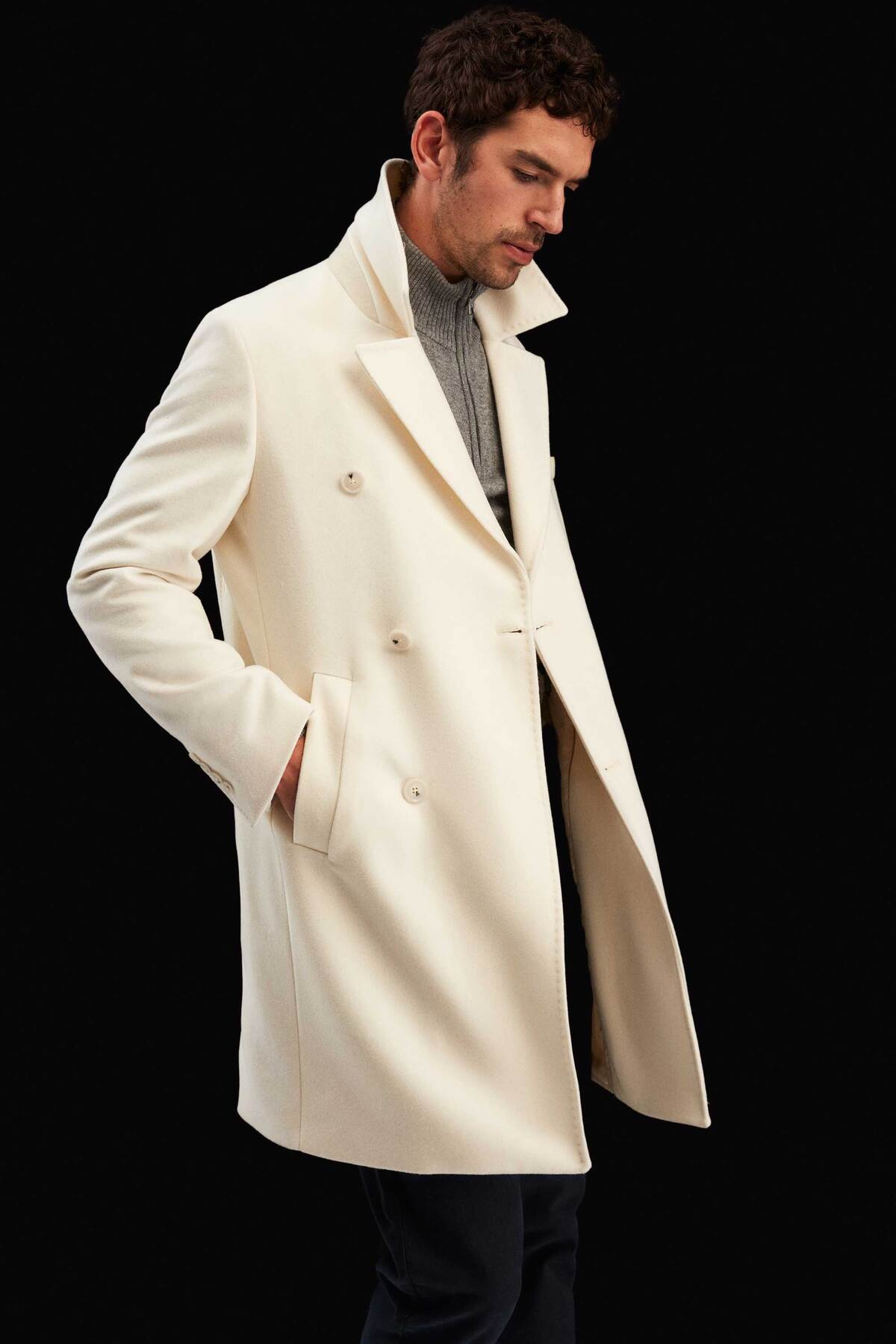 Damat Regular Fit Ekru Kaşmir-Yün Karışımlı Palto görsel 3