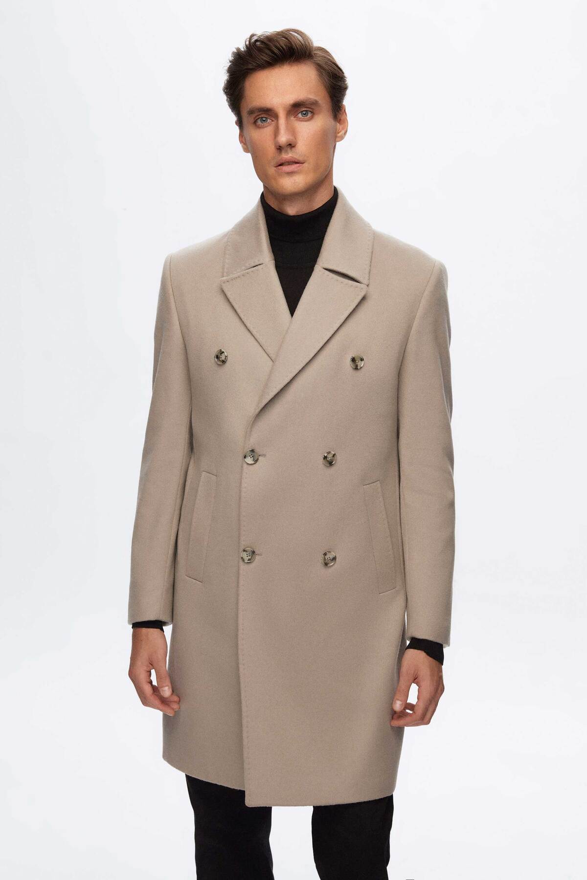 Damat Regular Fit Vizon Kaşmir-Yün Karışımlı Palto