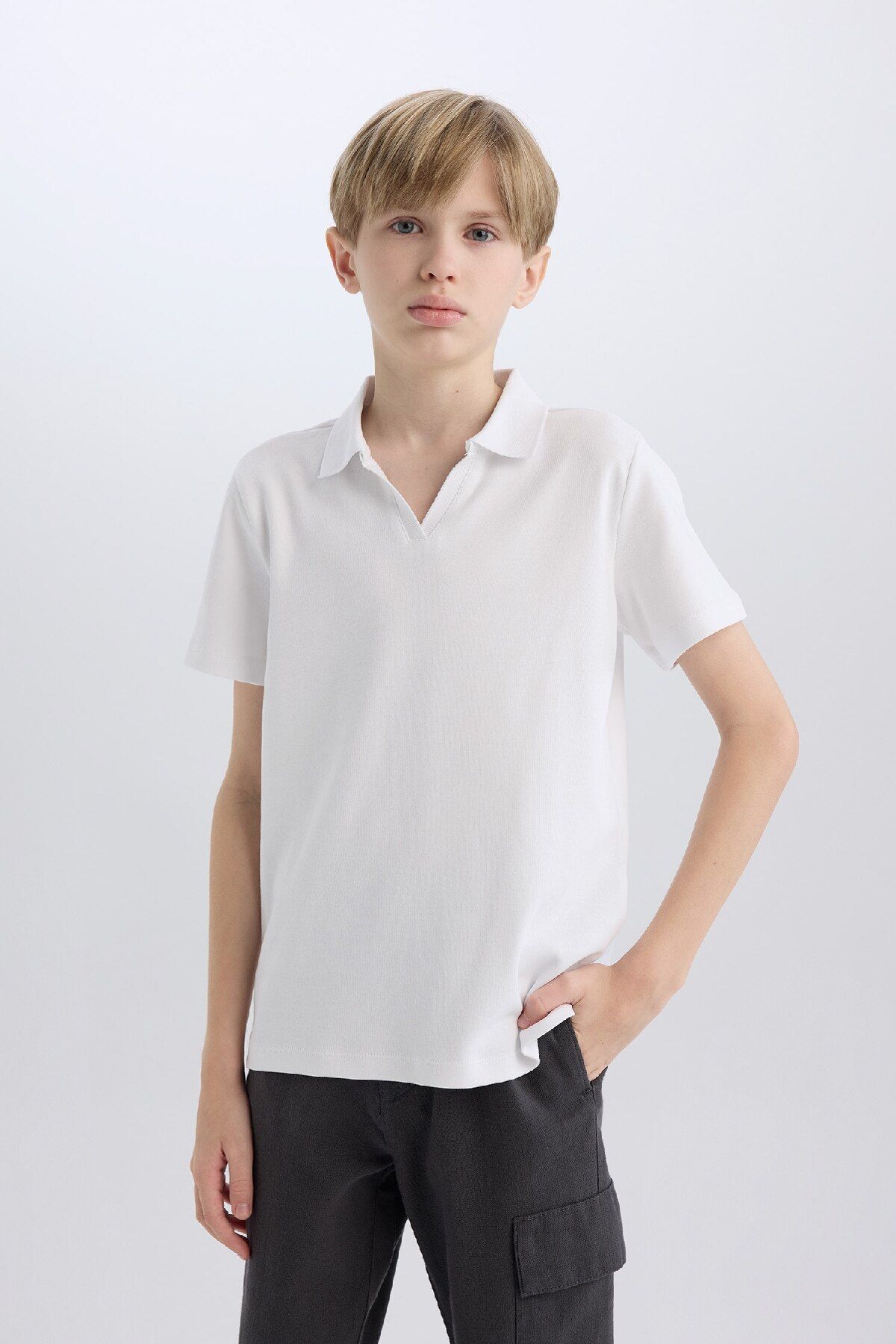 DeFacto-Boy's Apache Lapel Short Sleeve Polo T-Shirt D7755A825Sm 1