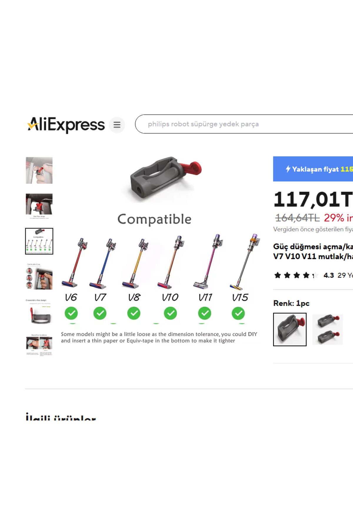 srfn ticaret Dyson Şarjlı Süpürgeleri V6 ile Uyumlu Tetik Kilidi - 2 Adet