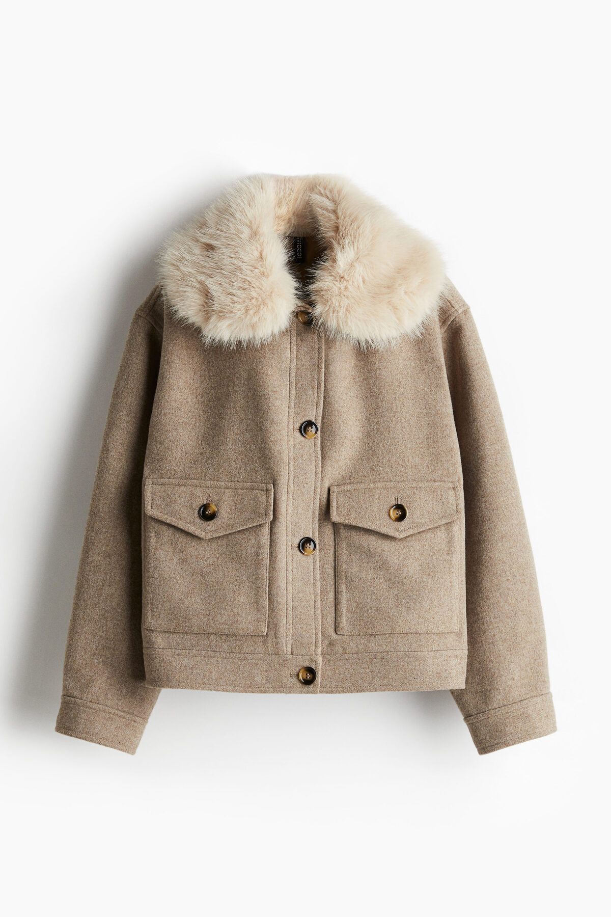 پالتو نود مردانه ژاکت گاباردین با یقه مودار کرکی H M H&M