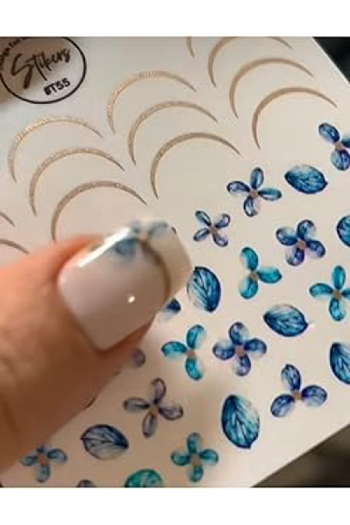 YTT Marketing Frenç Mavi Gül Desenli Tırnak Dövmesi Tırnak Tattoo Nail Art Tırnak Sticker Scanm8