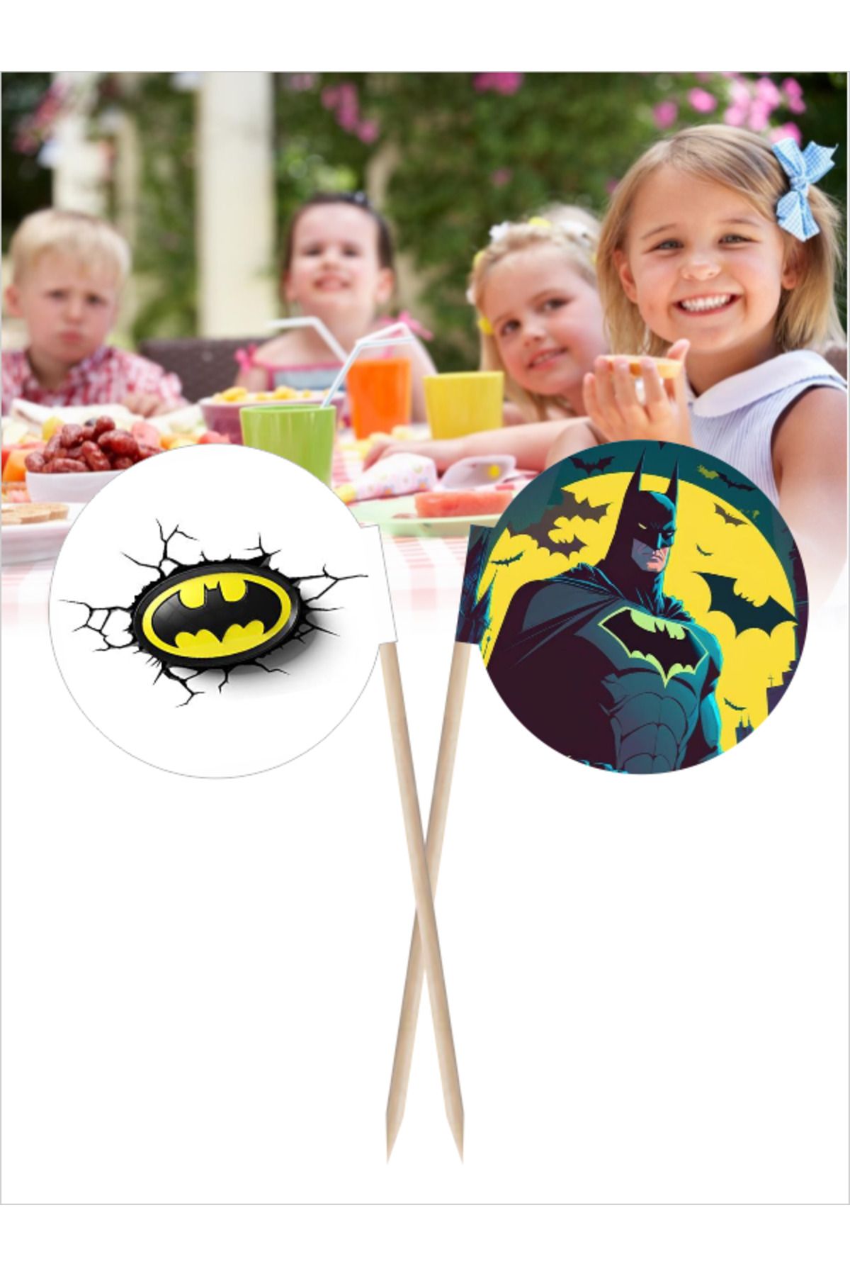 Home Batman Logo Baskılı Çift Taraflı Kahvaltı ve Yemek Kullanımlarına Uygun Bayrak Kürdan - 10cm 30 adet