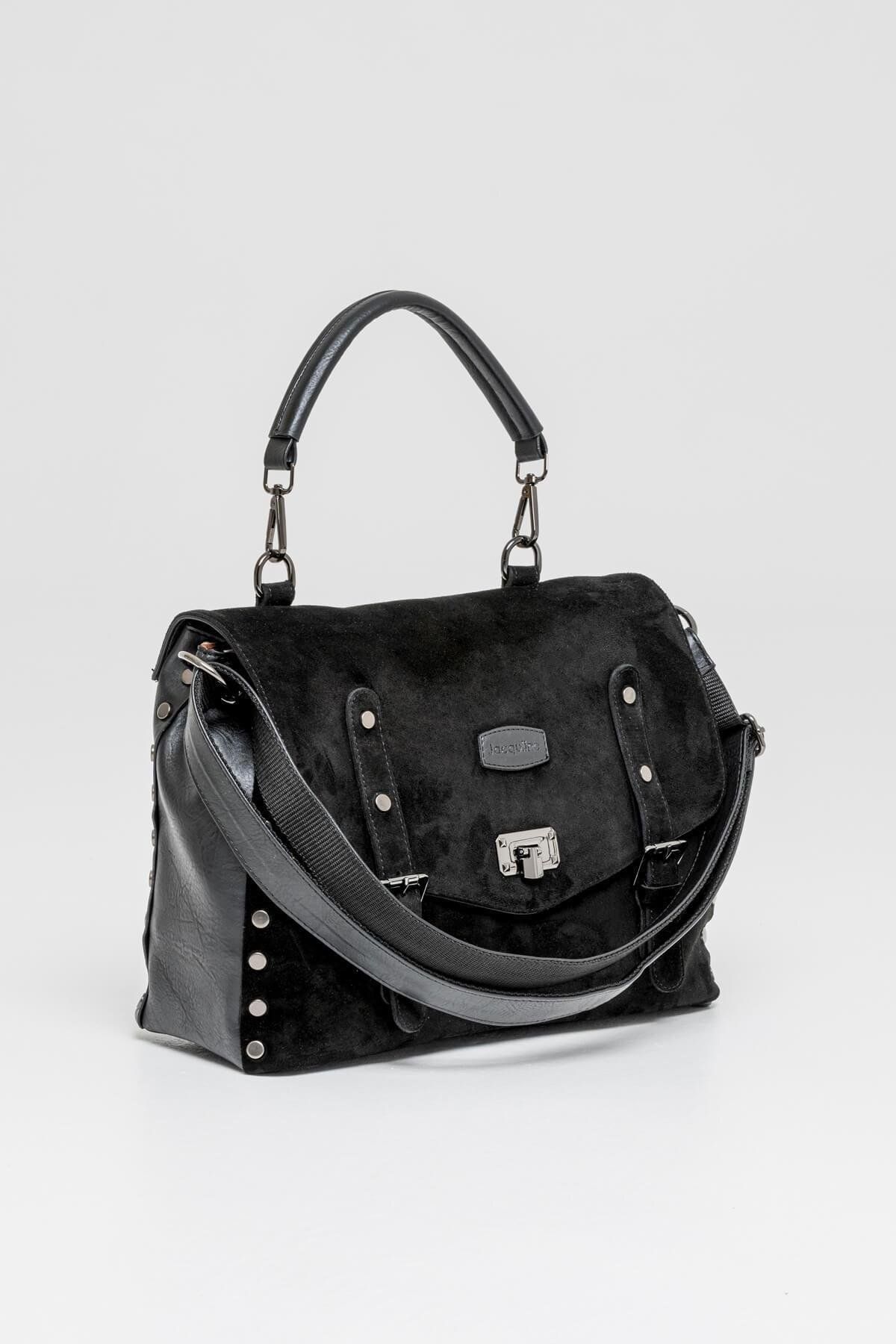 Jacquline-Black Larissa Women's Genuine Nubuck Hand and Shoulder Bag 2