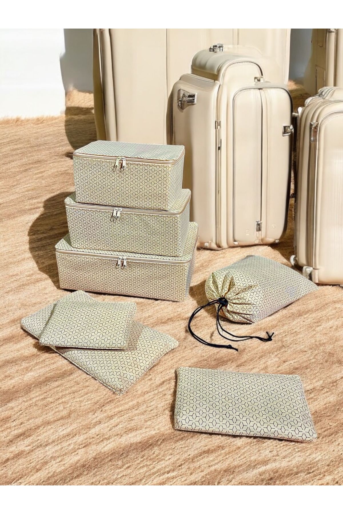 DİLETTO 7'li Bej  Valiz Düzenleyici Bavul Içi Organizer Set, Seyahat Hurcu doğum çanta içi Set