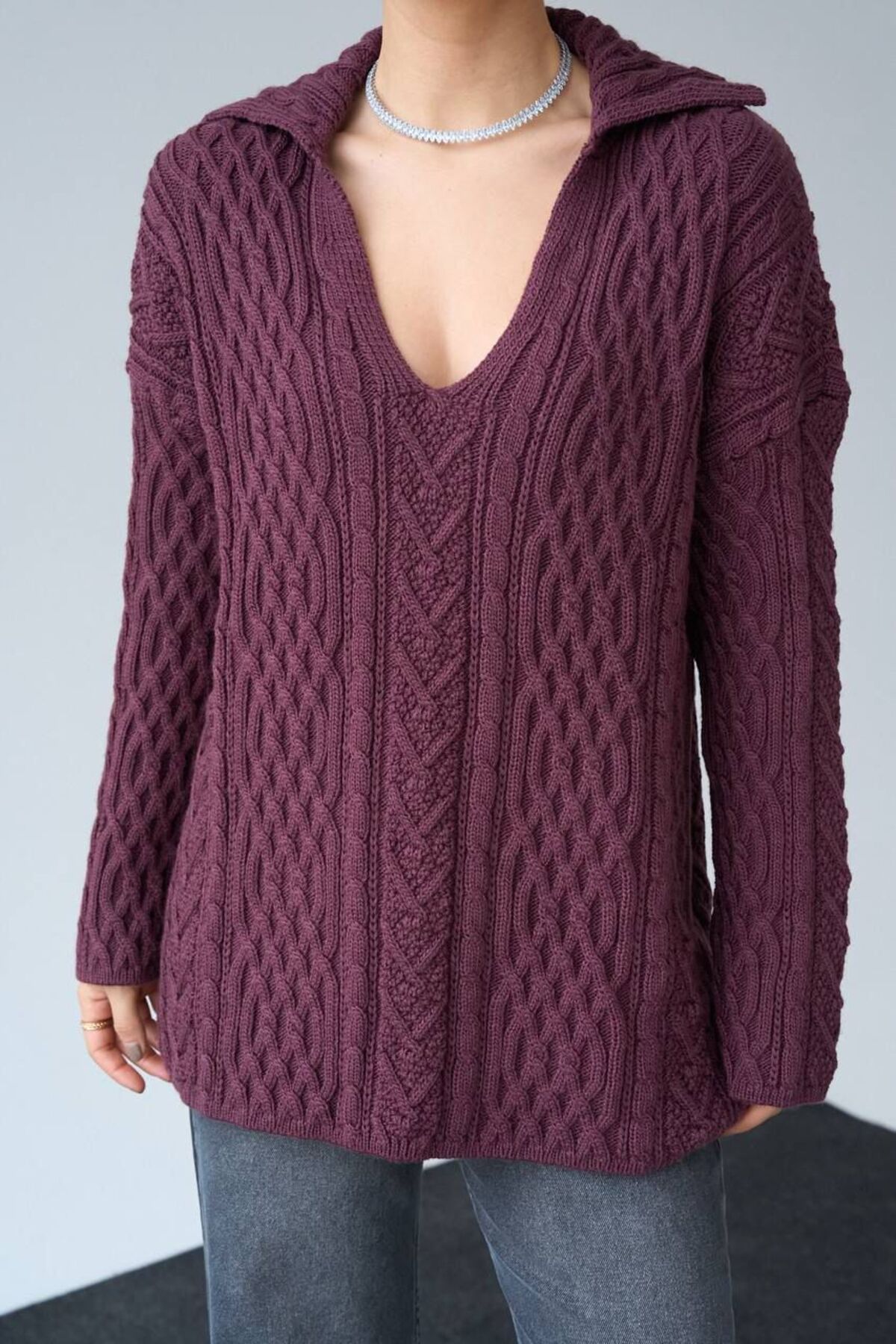My Blog Burgundowy Sweter Z Warkoczami - 241265 Kobieta - Standard