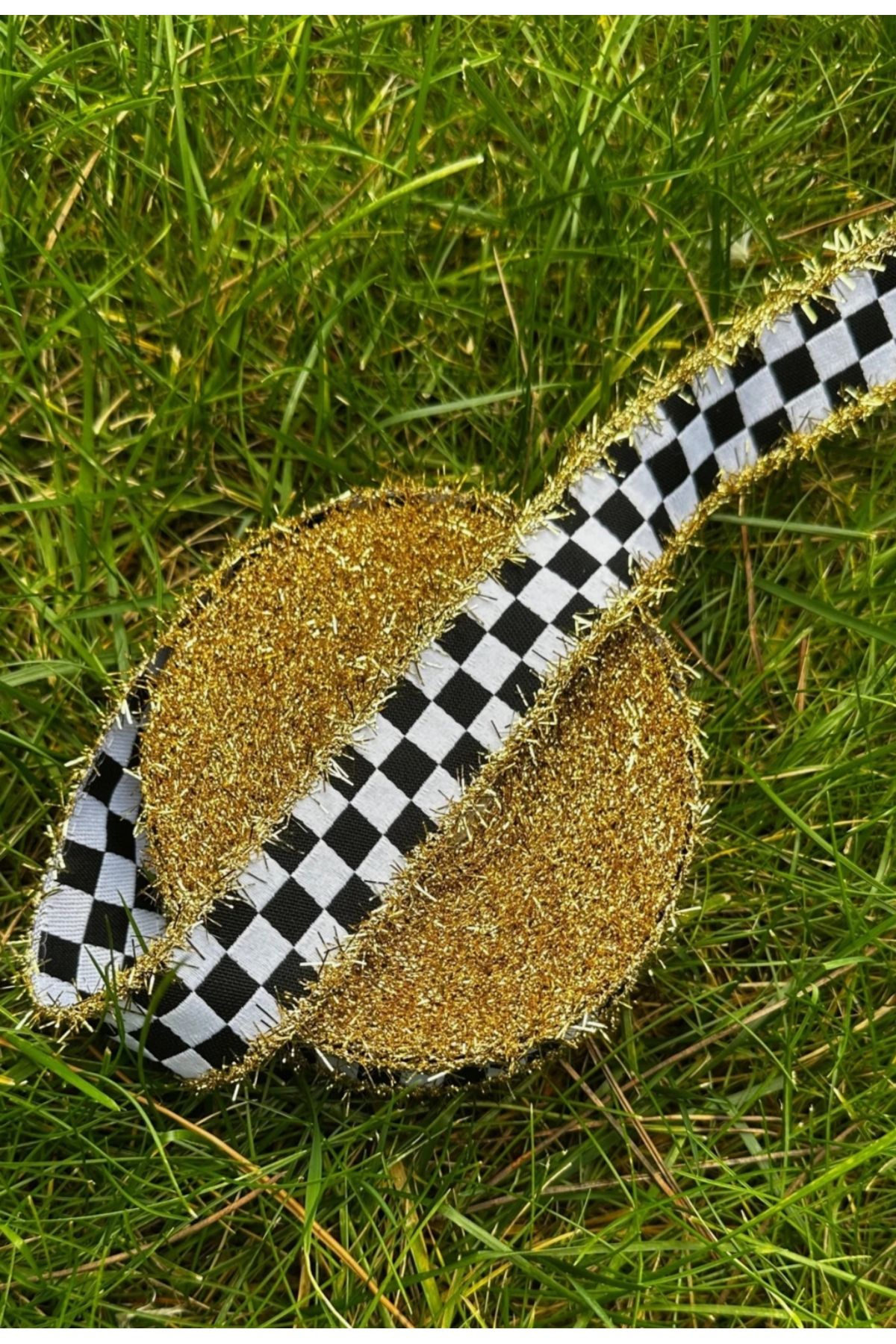 MEKA-Gold Glitter Checkerboard Patterned Ribbon - 3 cm Width (1 m Length) 2